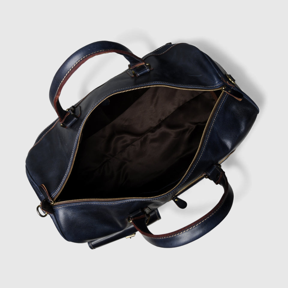 The Odyssey Leather Travel Duffle - Navy blue