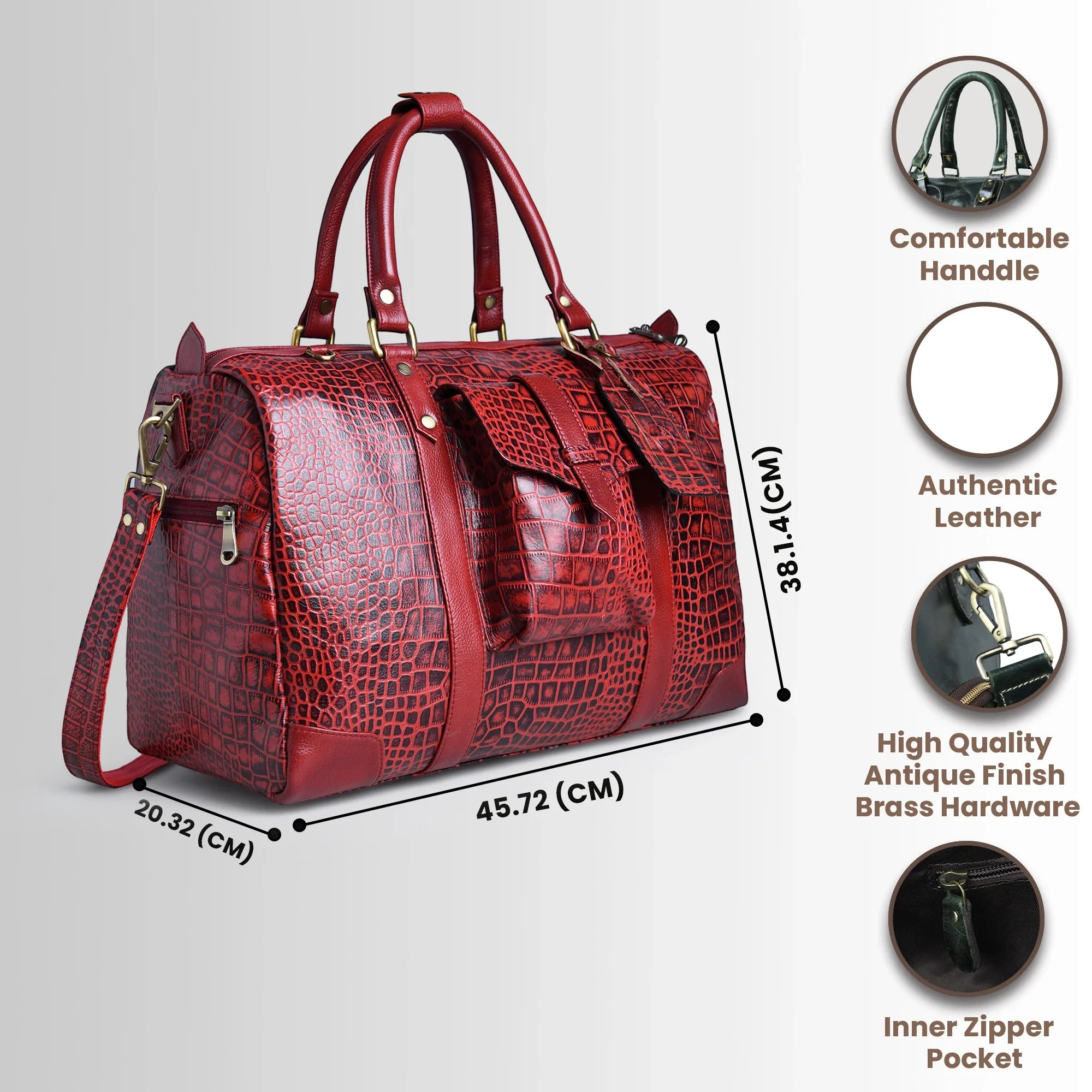 Scarlet Croco Voyager Duffle Bag - Crimson Red