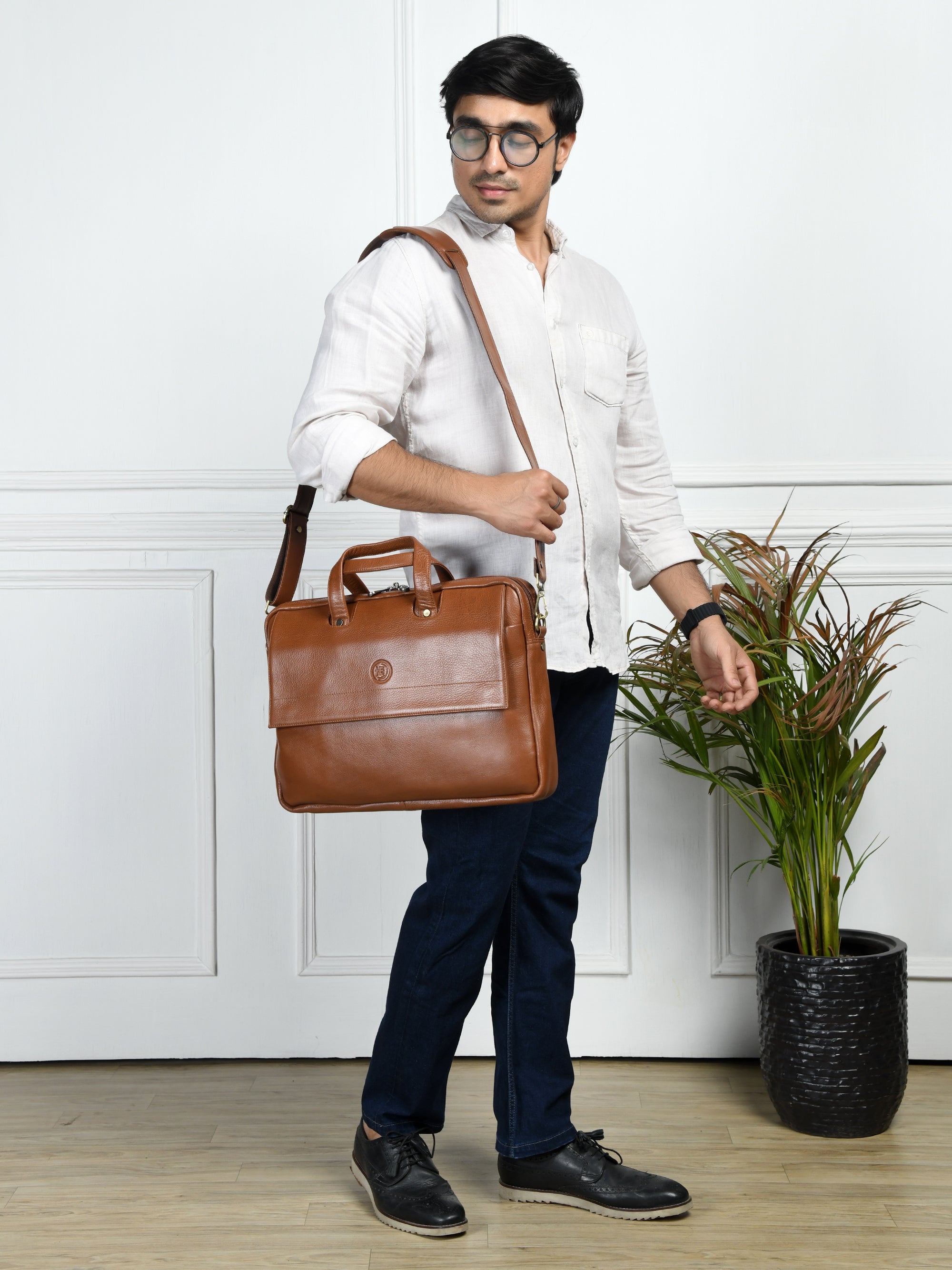 Executive Edge Leather Laptop Briefcase