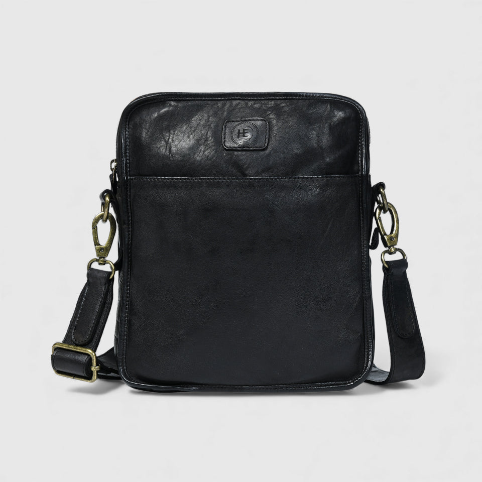 Verdant Trail Leather Sling Bag – Black Colour