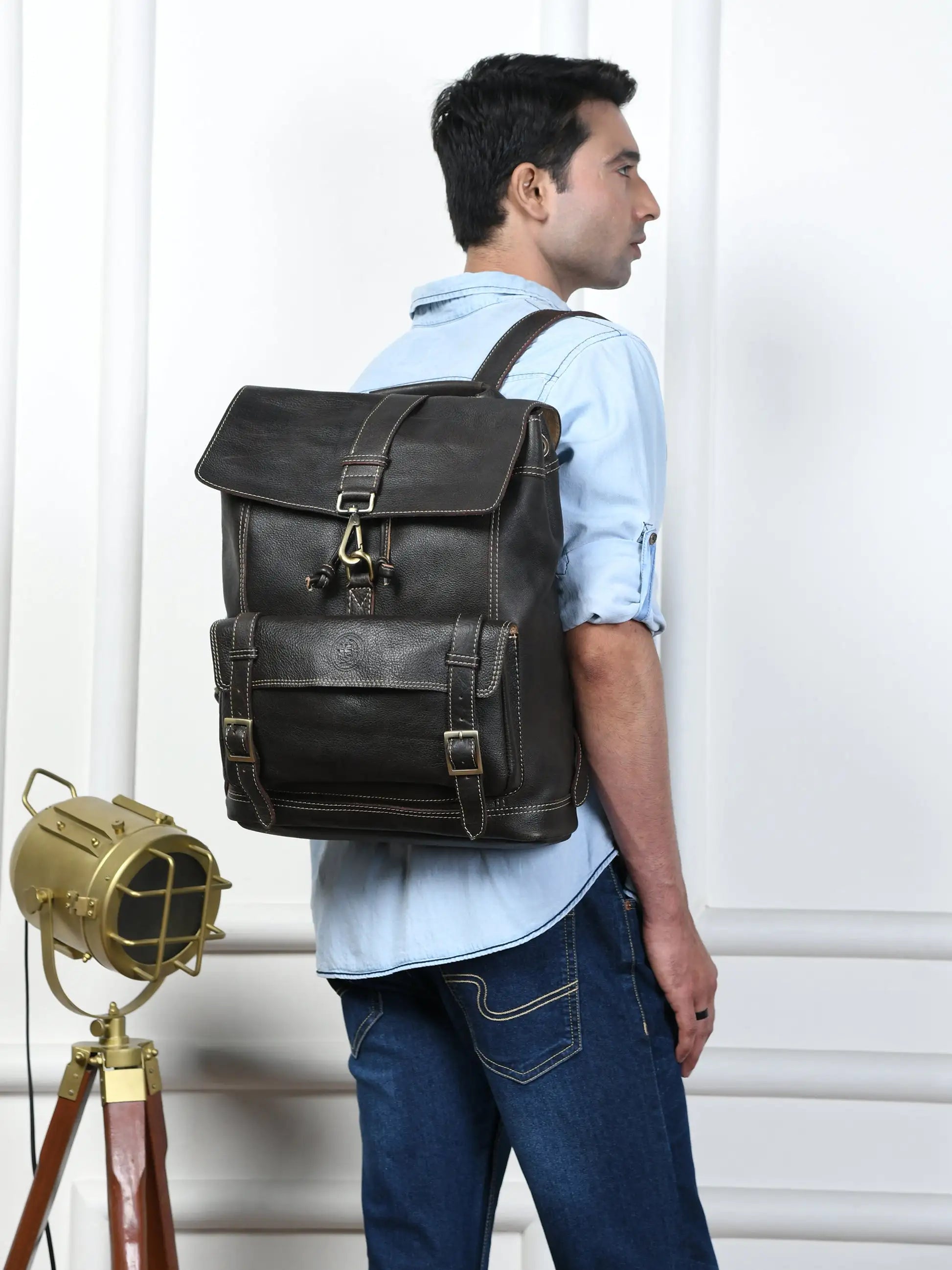 Heritage Explorer Vintage Leather Backpack – Multi-Pocket Travel & Work Backpack | Black colour