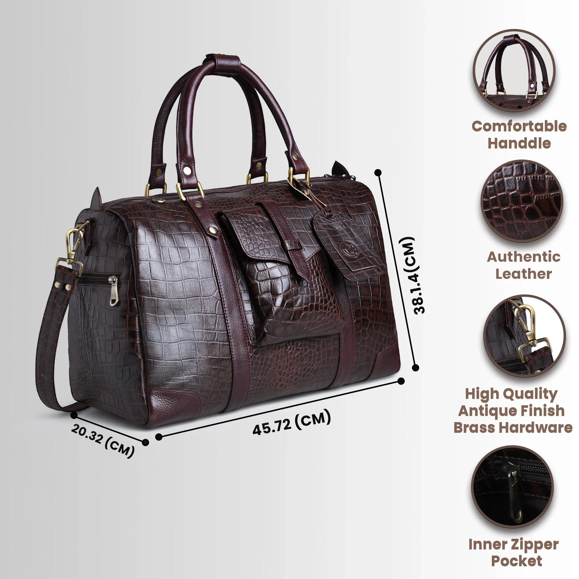 Scarlet Croco Voyager Duffle Bag - Expresso brown