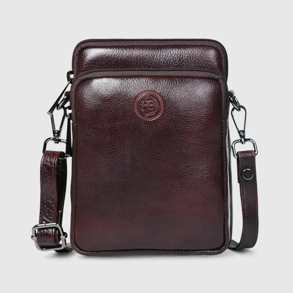 🎁 AmberStride Leather Sling Bag – Maroon colour