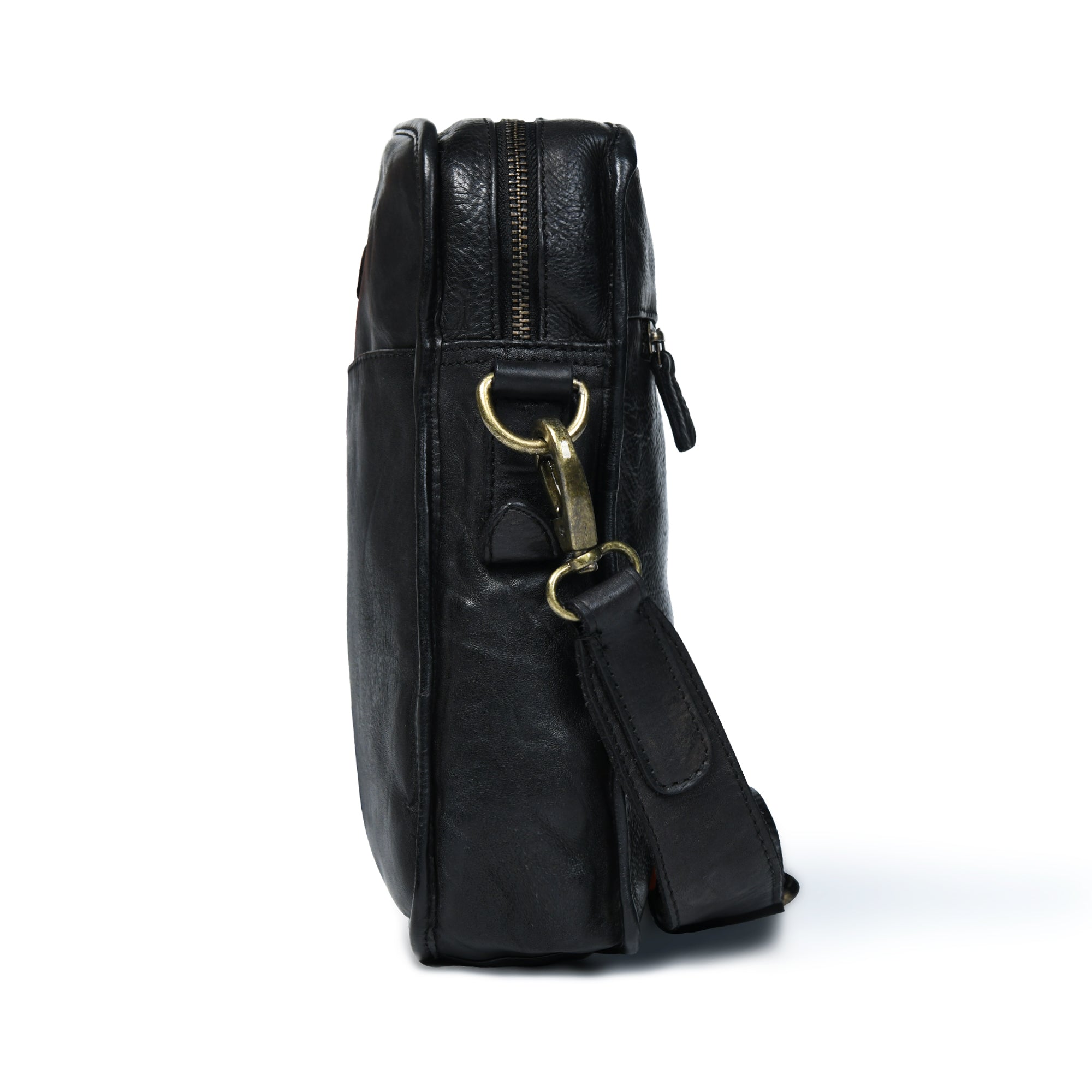 Verdant Trail Leather Sling Bag – Black Colour