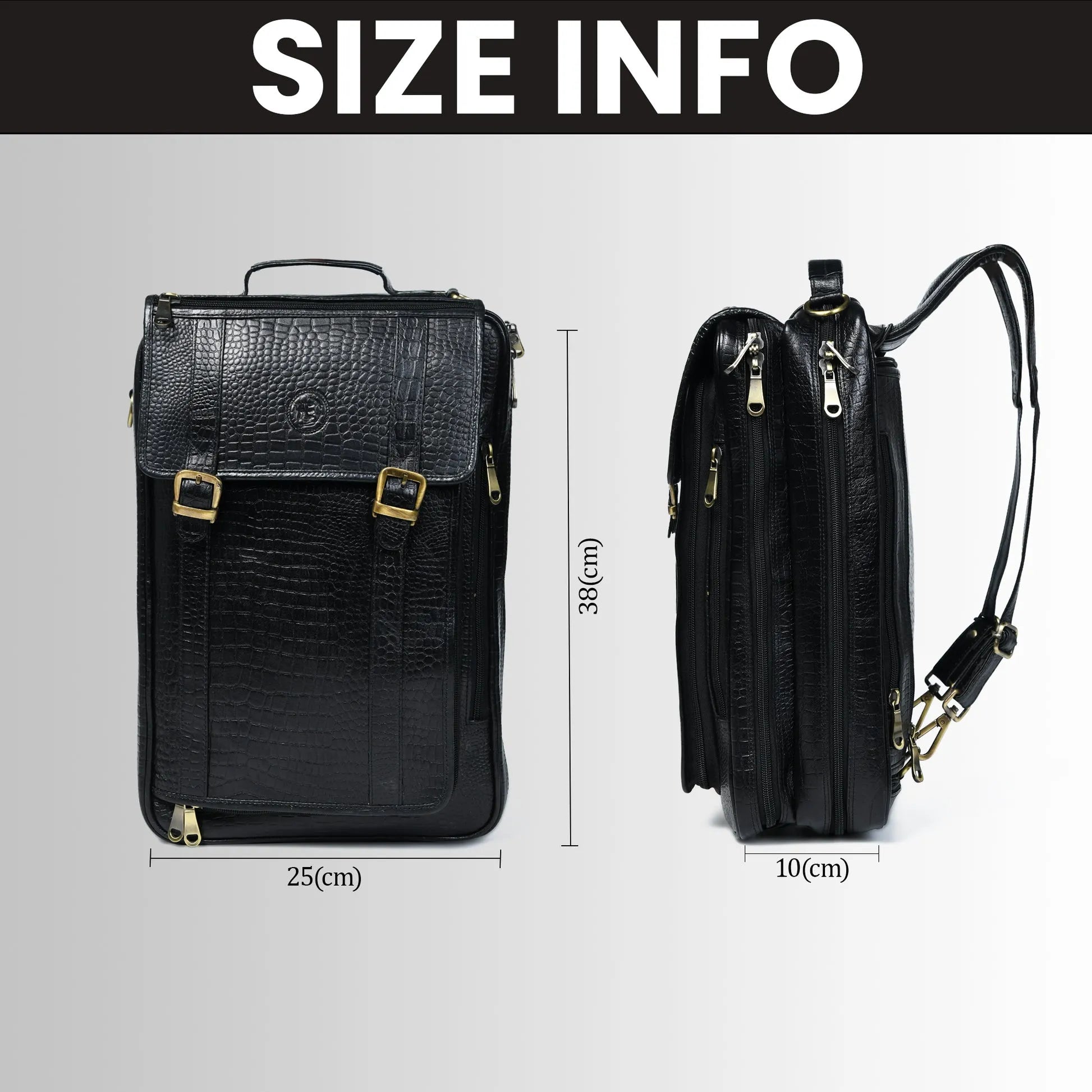 Heritage Voyager Convertible Leather Backpack – Croco Textured Laptop Backpack & Briefcase | Black colour