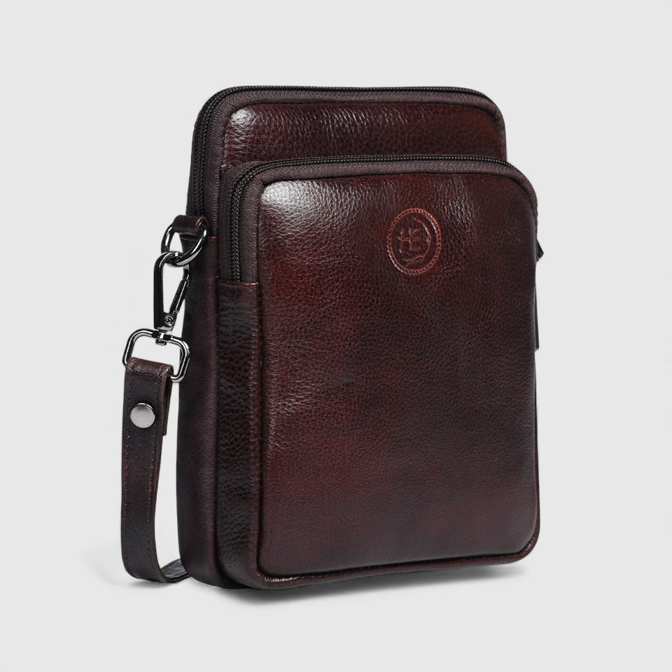 AmberStride Leather Sling Bag – Maroon colour