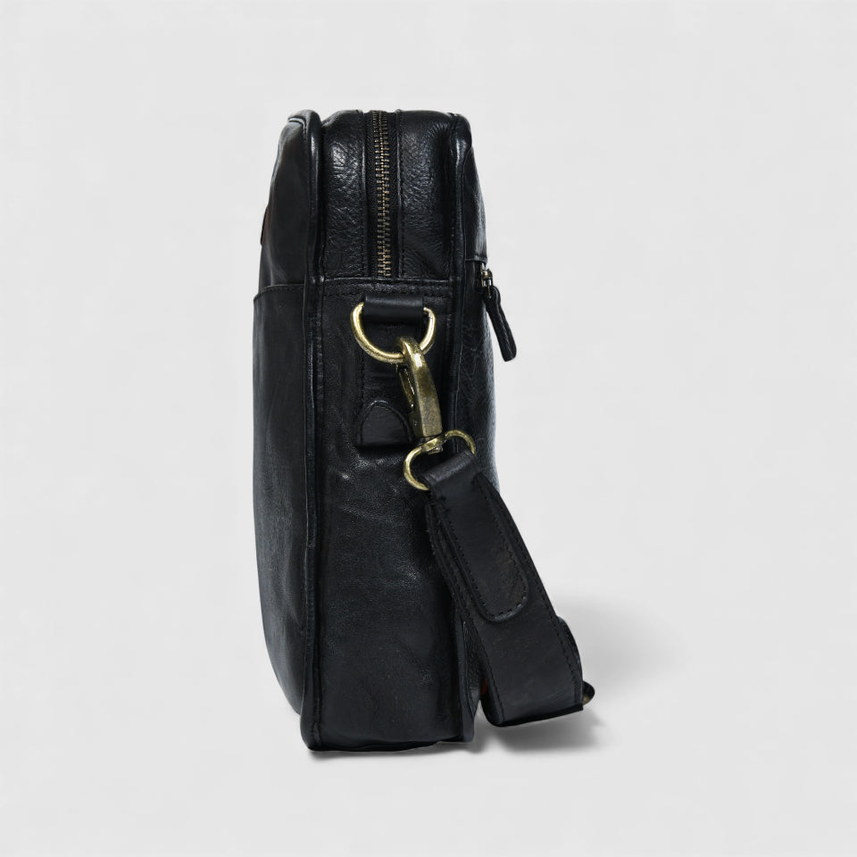 Verdant Trail Leather Sling Bag – Black Colour