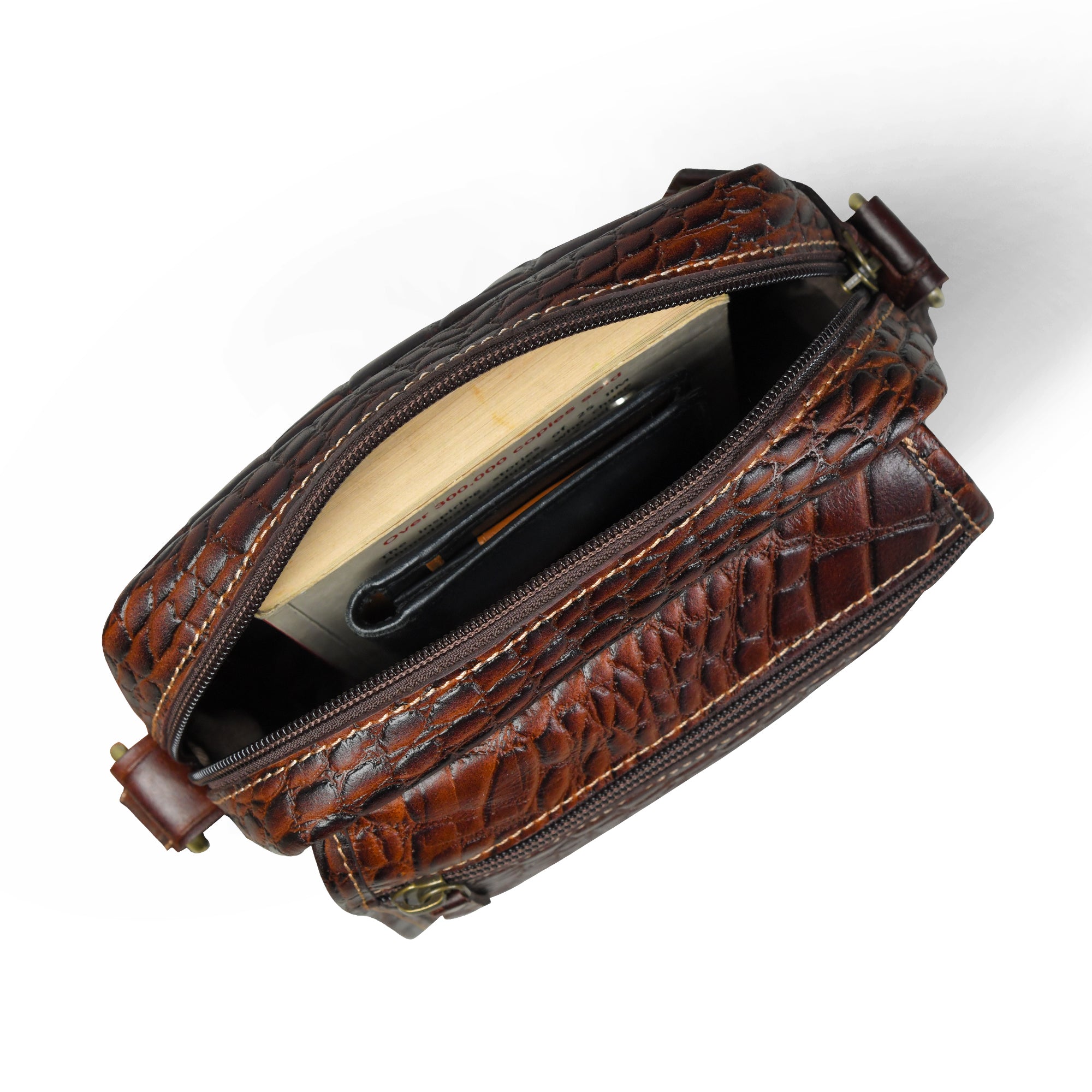 Croc-Embossed Vintage Leather Sling Bag