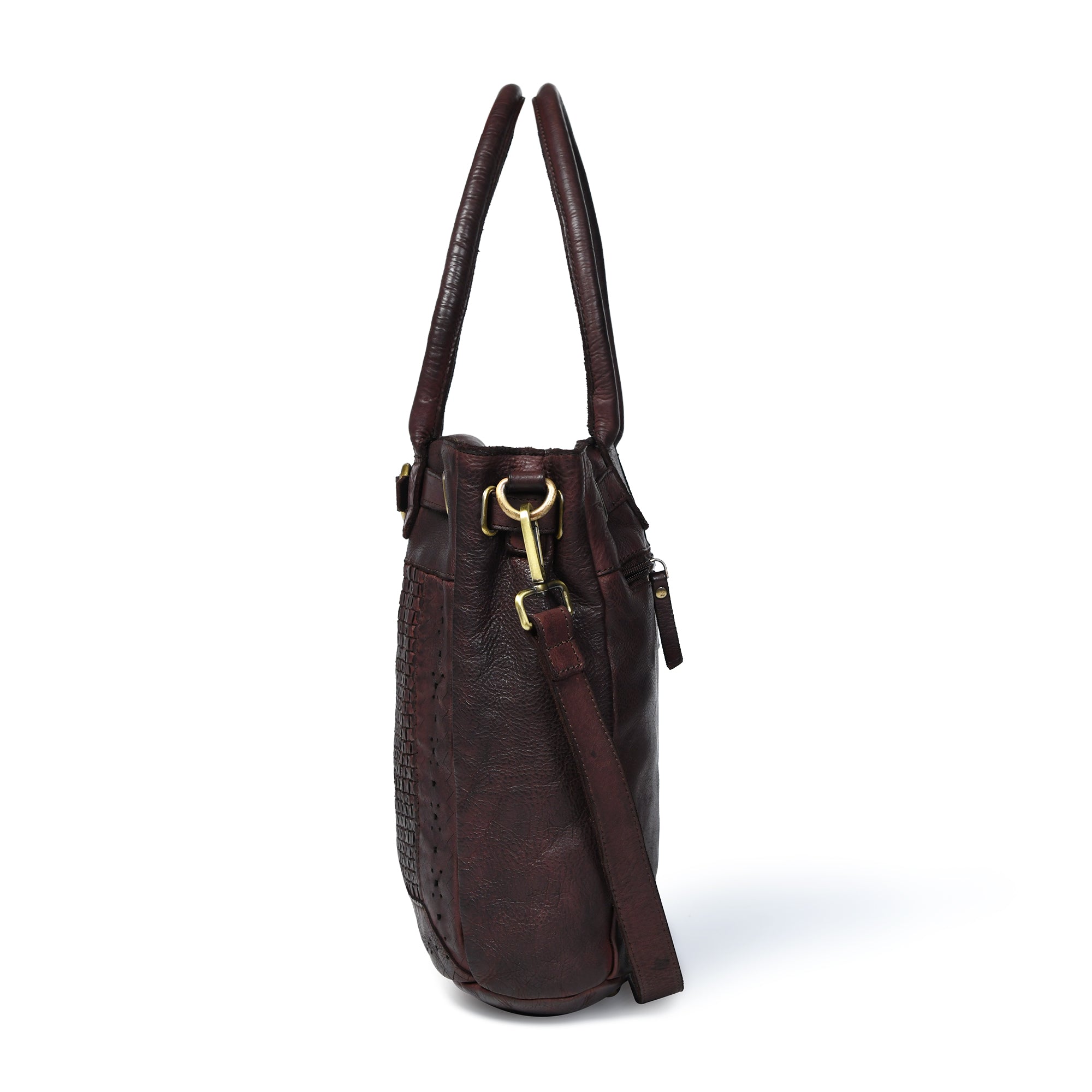 Vintage Woven Espresso Leather Women's Handbag - Brown Colour