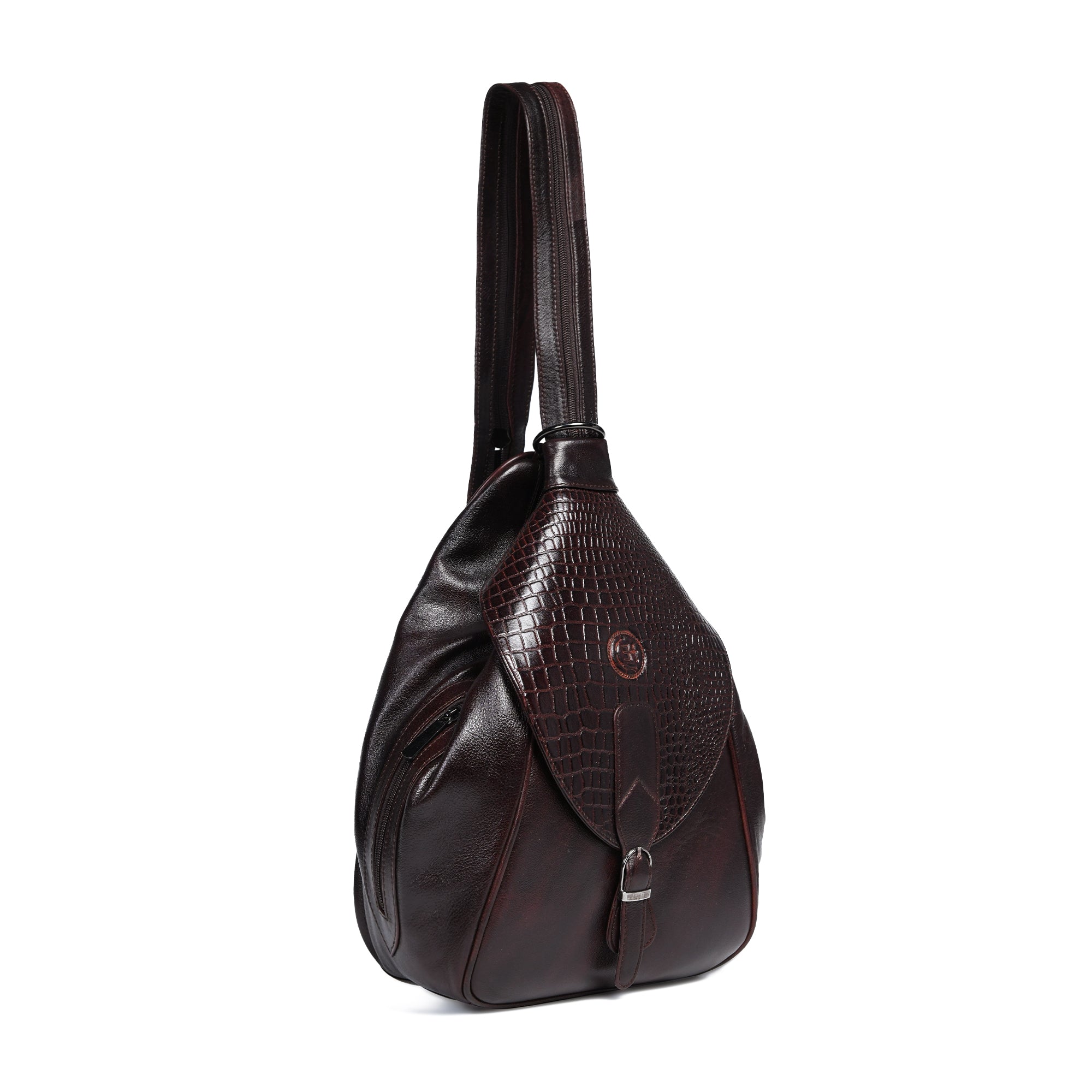 Maroon Croco Leather Shoulder Bag