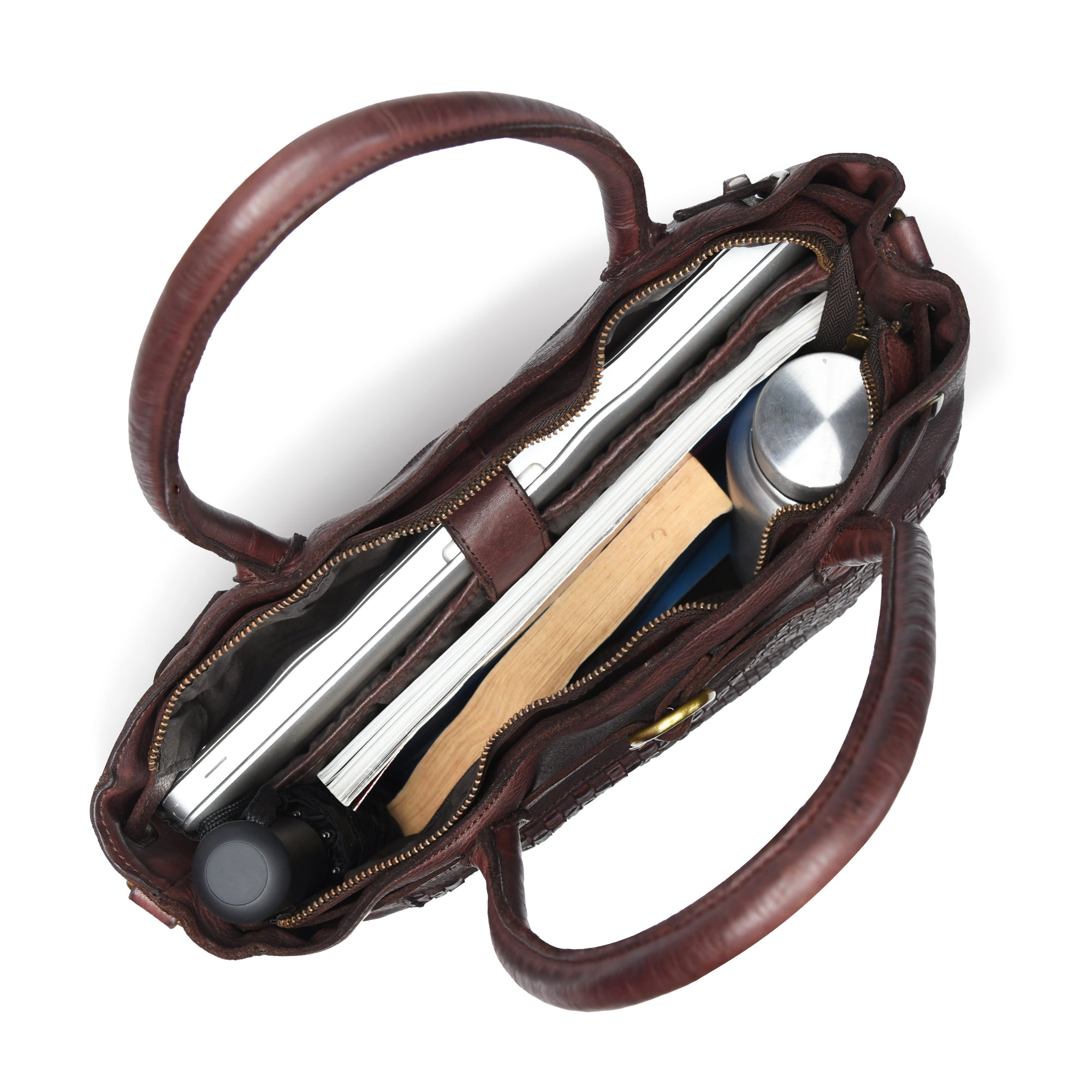 Vintage Woven Espresso Leather Women's Handbag - Brown Colour