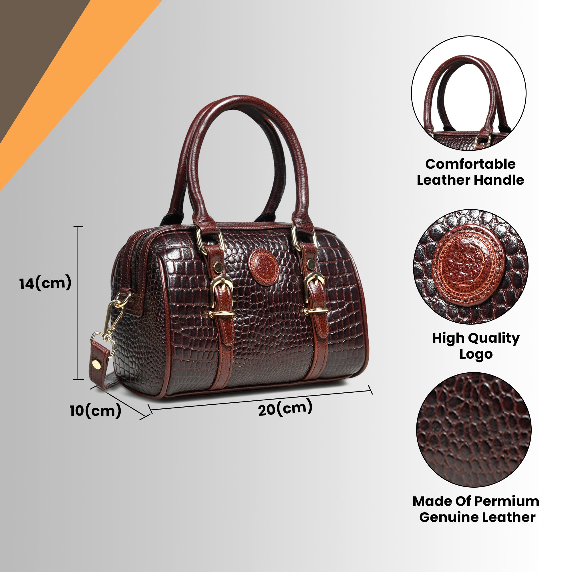 Emerald Luxe Croc Satchel - Tan Colour