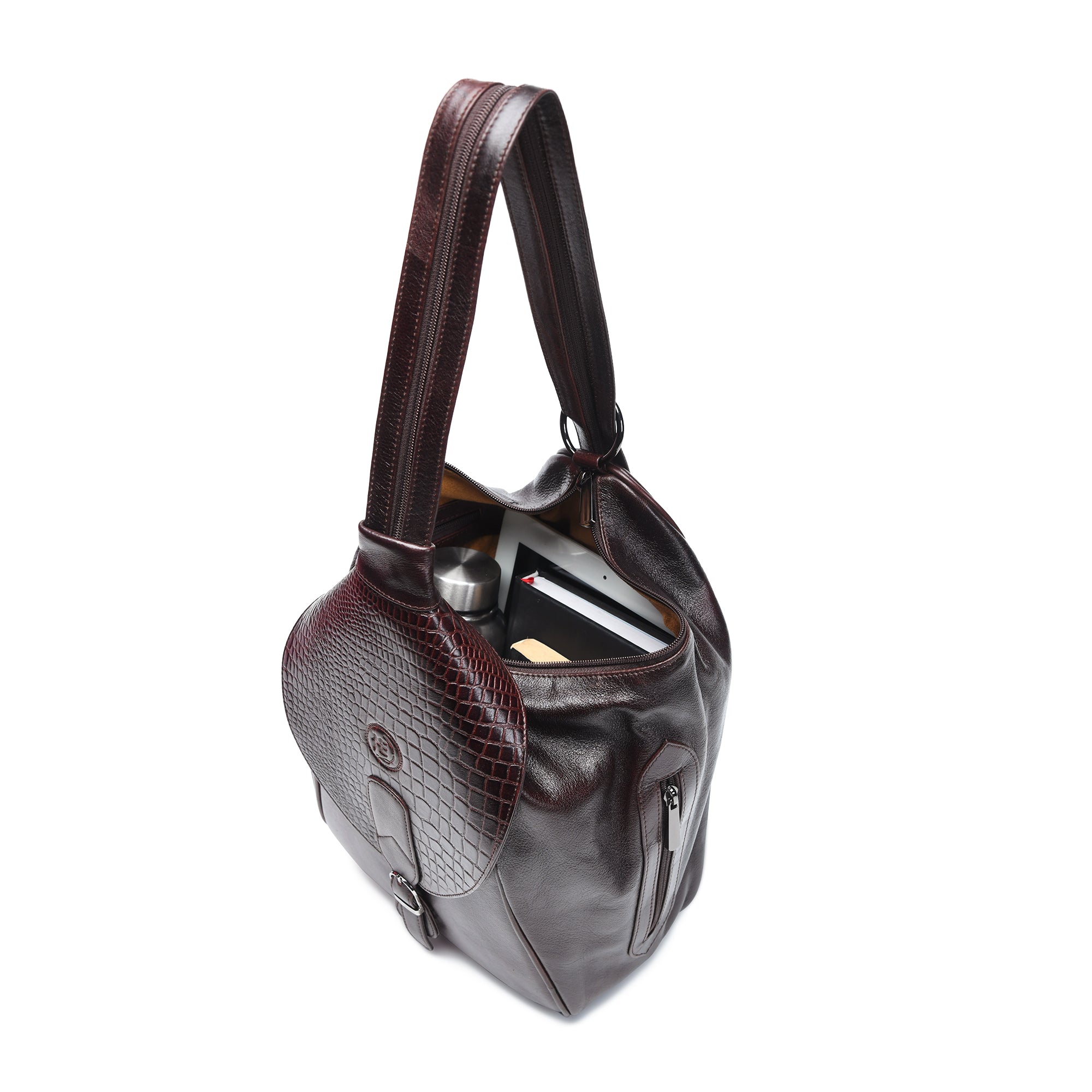 Maroon Croco Leather Shoulder Bag