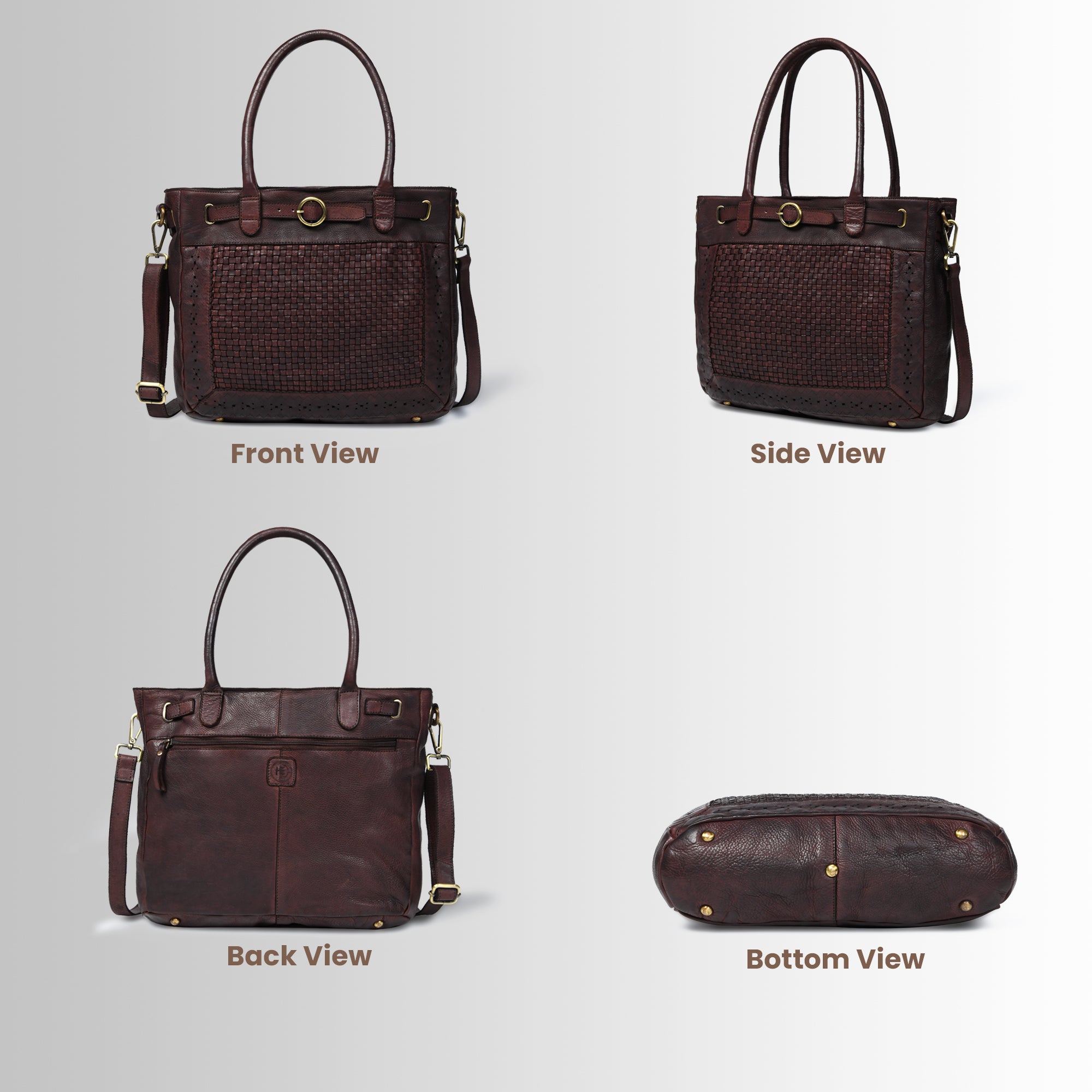 Vintage Woven Espresso Leather Women's Handbag - Brown Colour