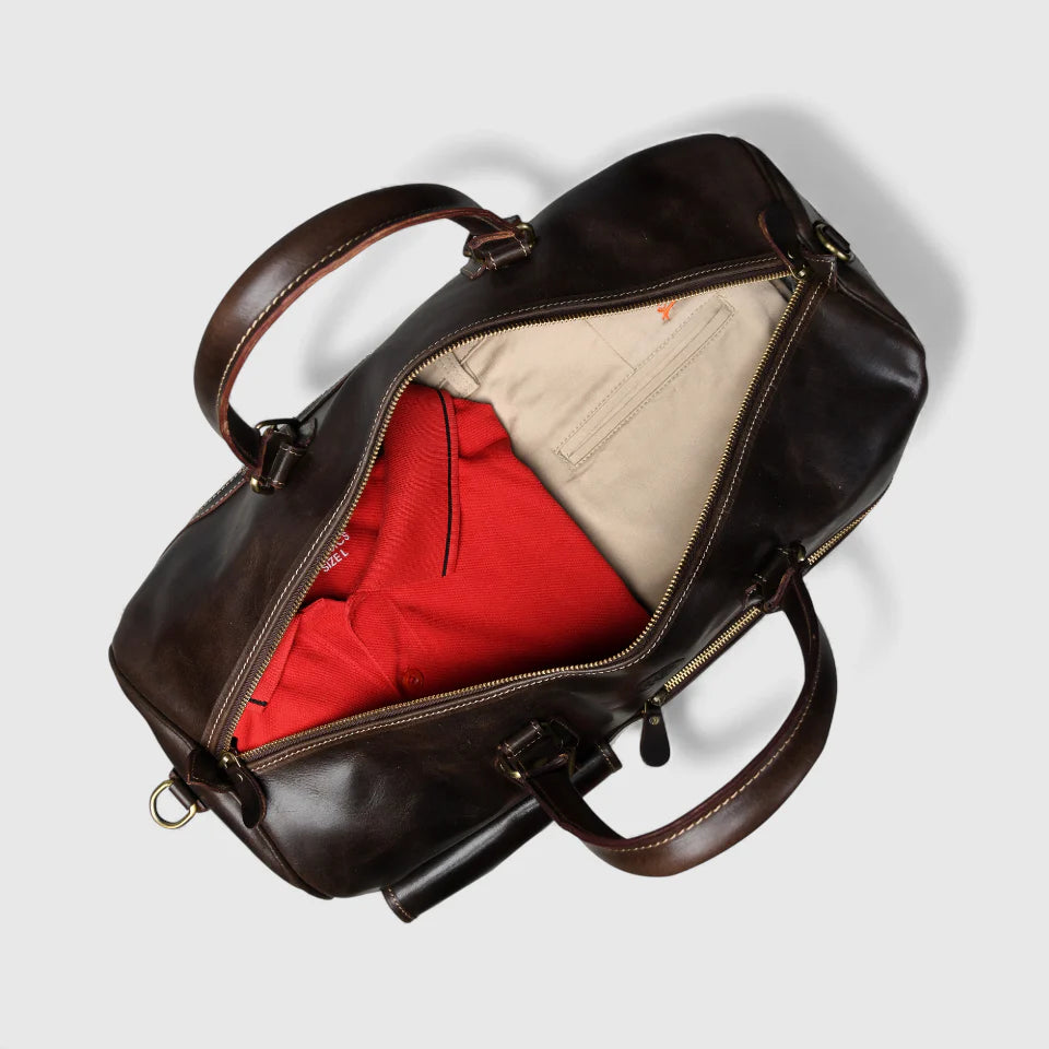 The Odyssey Leather Travel Duffle Bag Top View