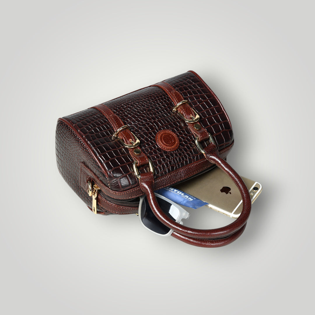 Emerald Luxe Croc Satchel Bag - Maroon colour