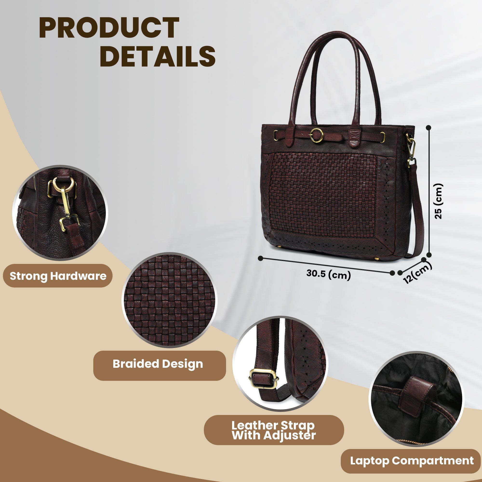 Vintage Woven Espresso Leather Women's Handbag