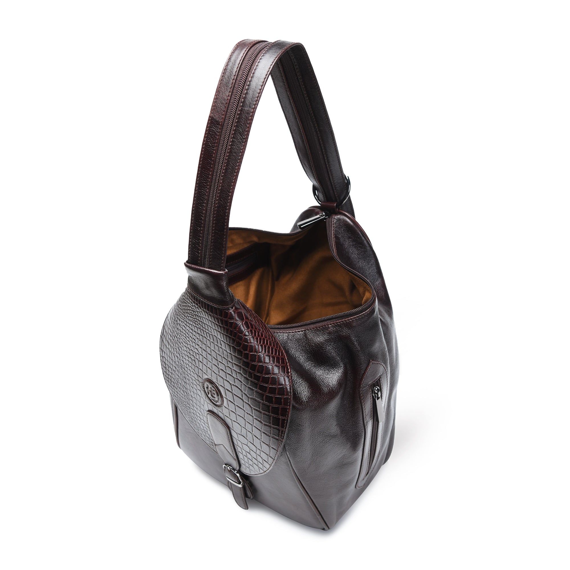 Maroon Croco Leather Shoulder Bag