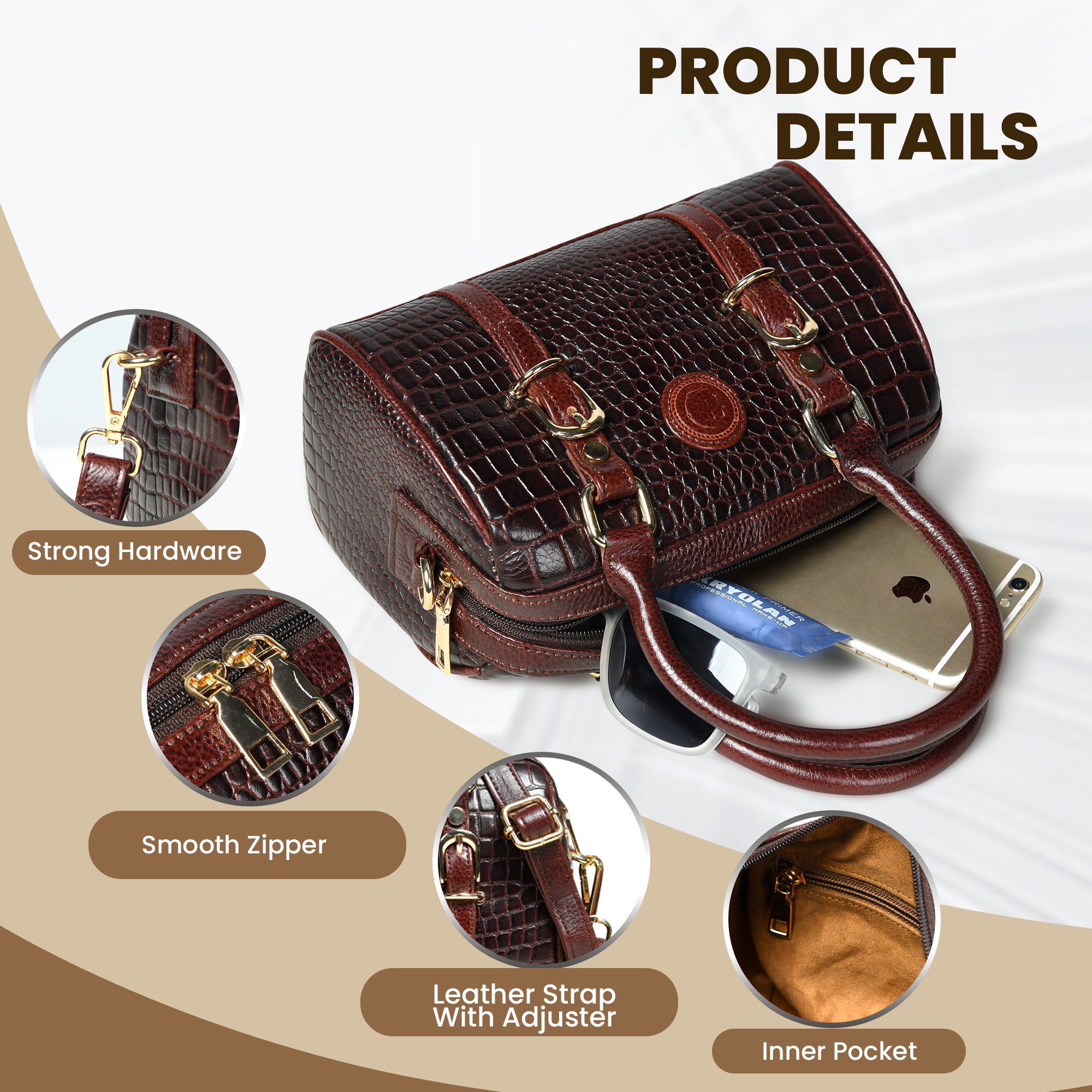 Emerald Luxe Croc Satchel - Tan Colour