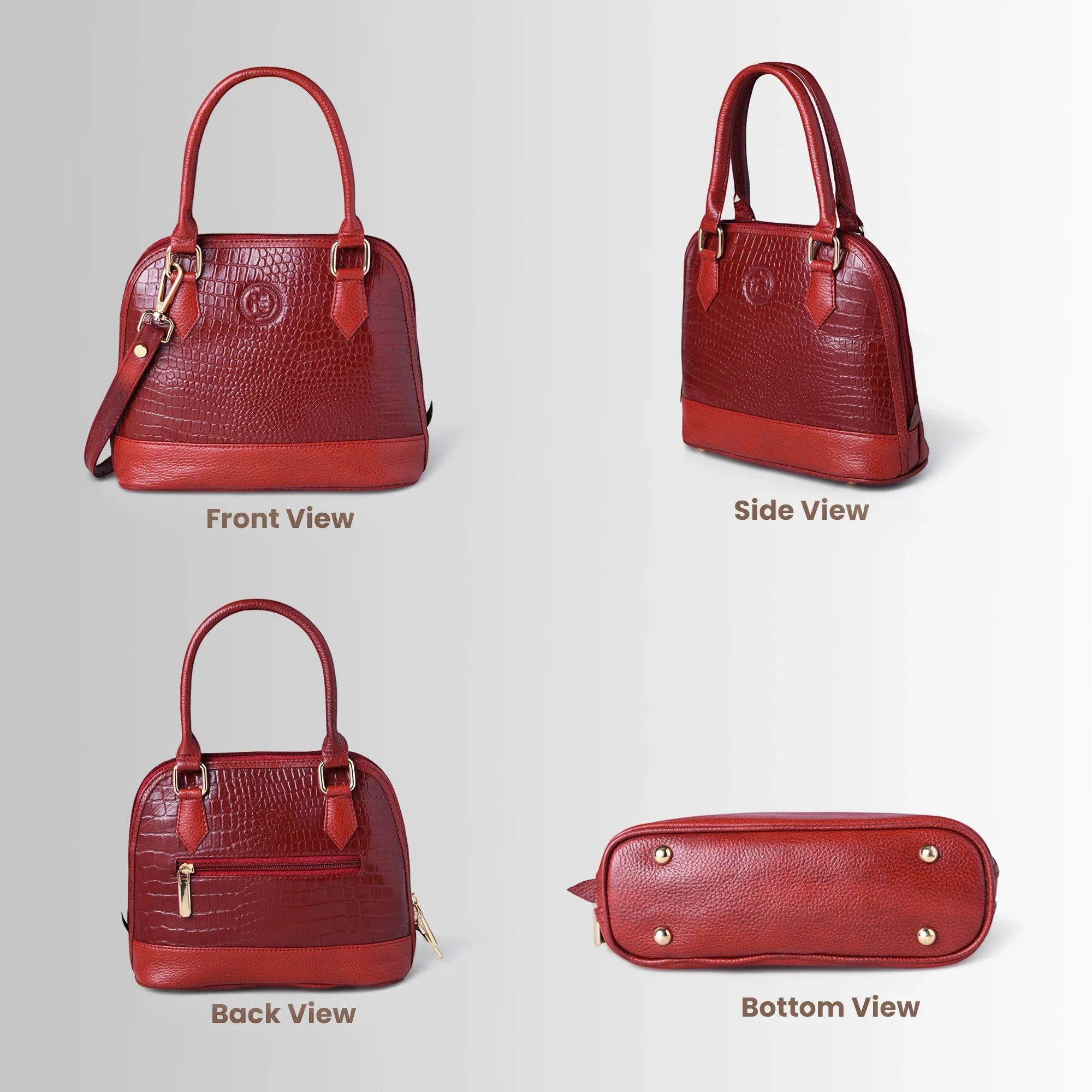 Monroe Croco Leather Satchel - Crimson Red