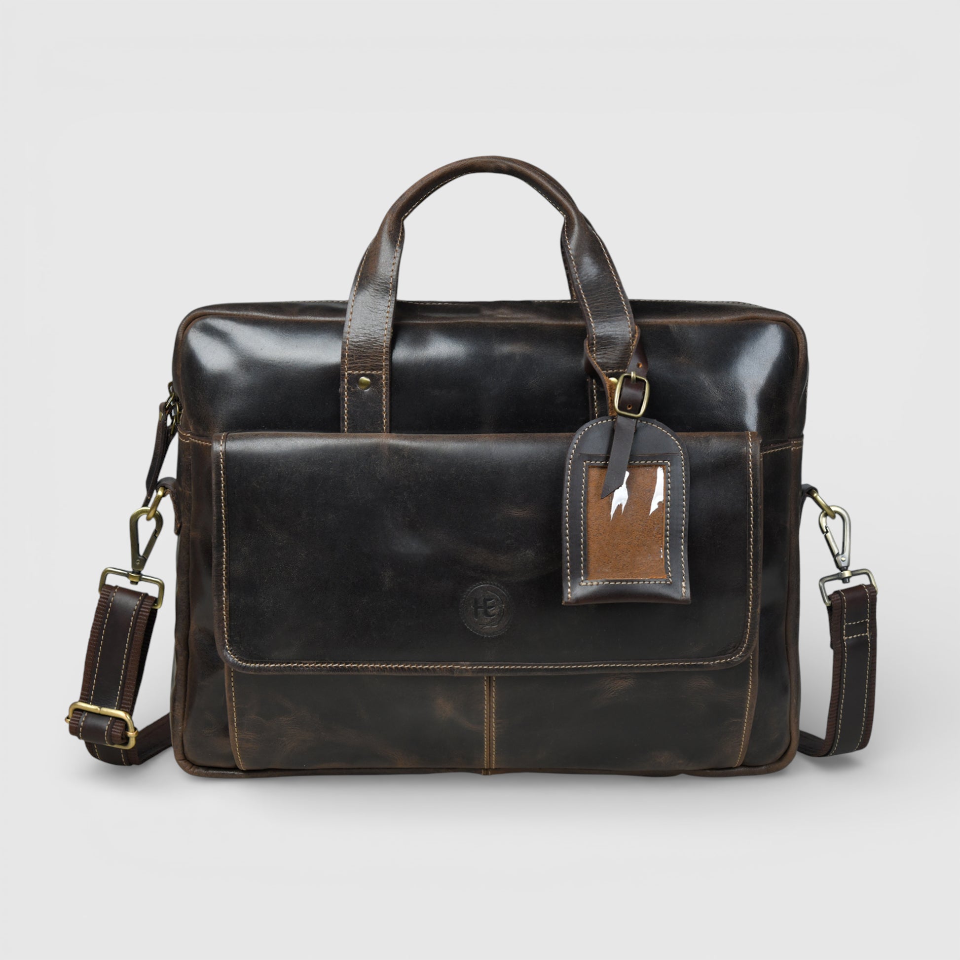 Commander Vintage Leather Laptop Briefcase – Convertible Office & Travel Messenger Bag| Espresso Brown