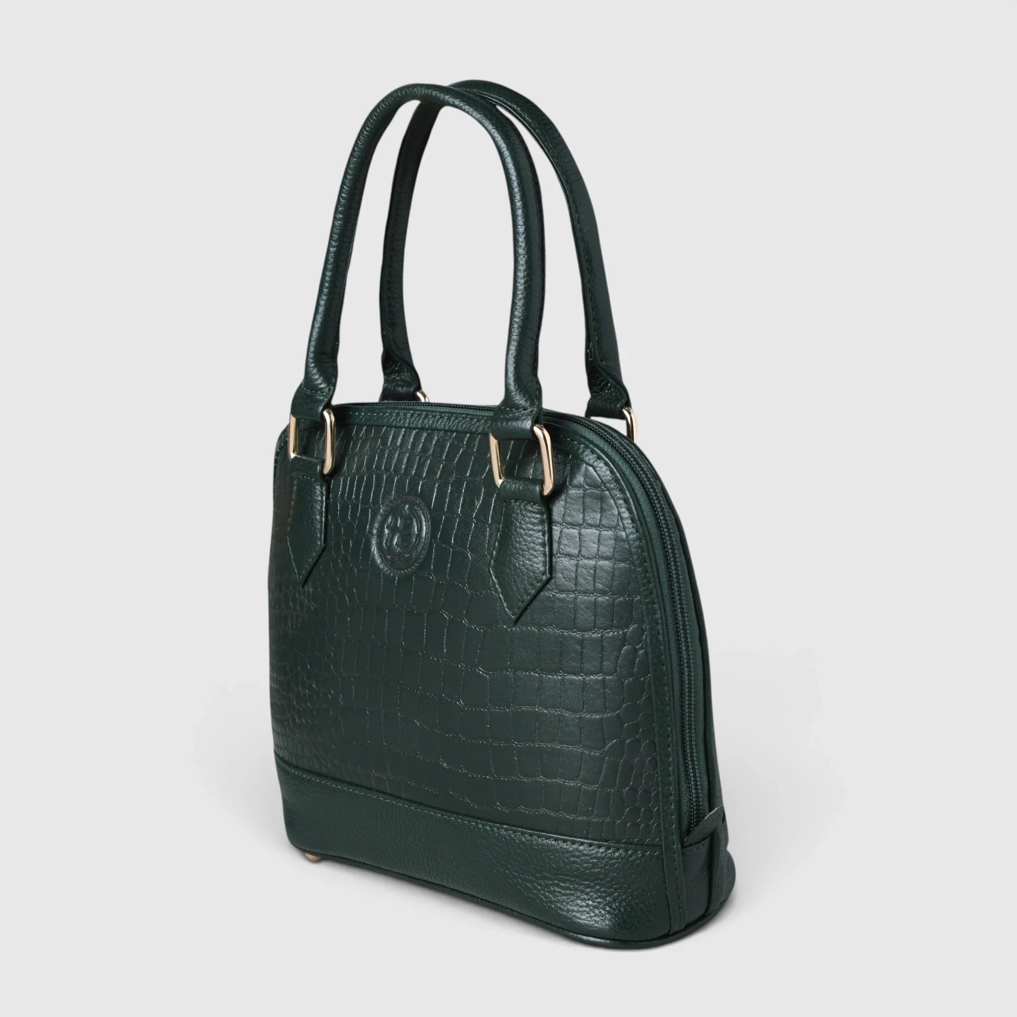 Monroe Croco Leather Satchel - Forest Green