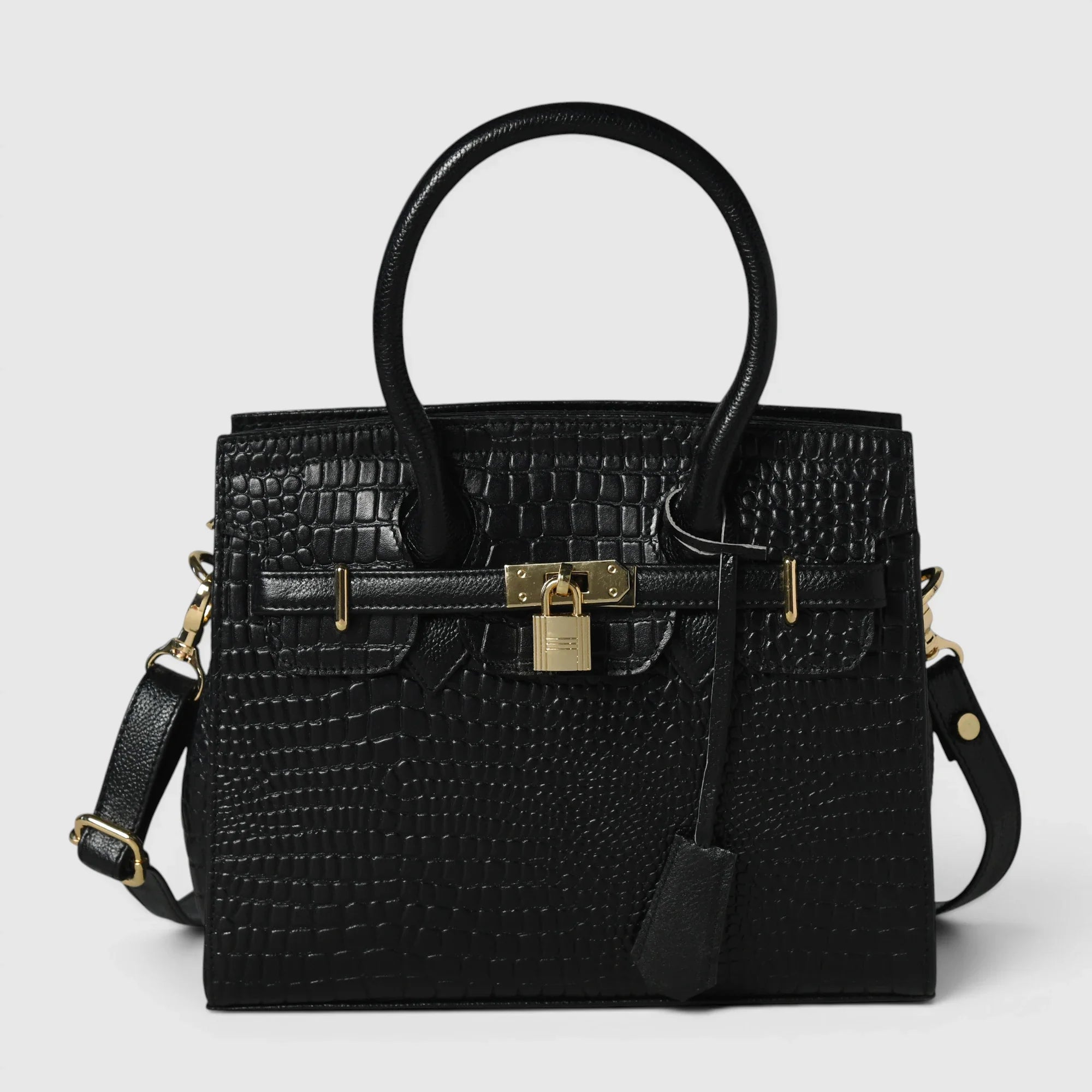 Verona Croco Handbag – Midnight Black