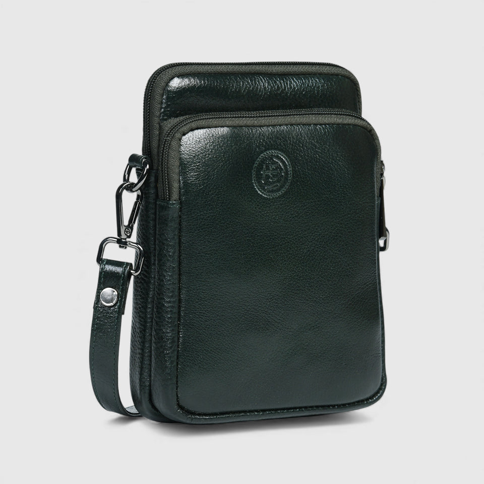 AmberStride Leather Sling Bag - Rich Green