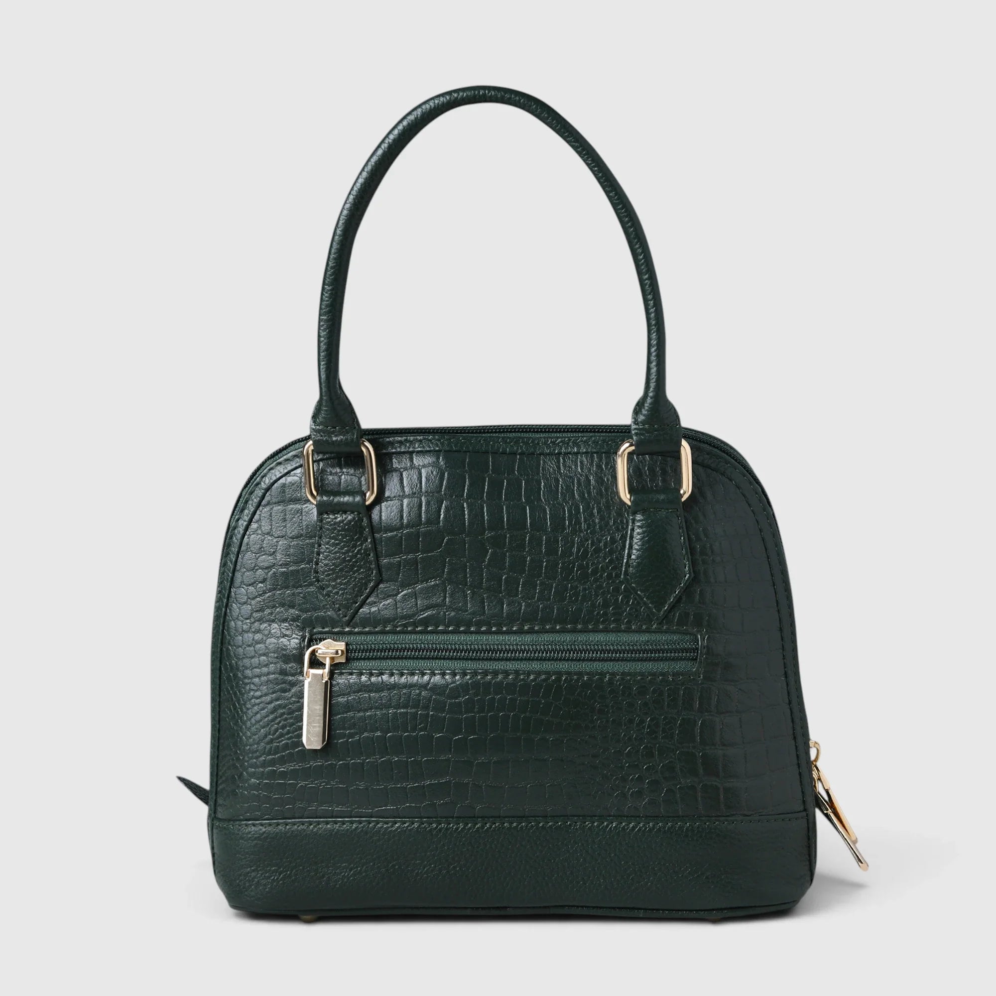 Monroe Croco Leather Satchel - Forest Green
