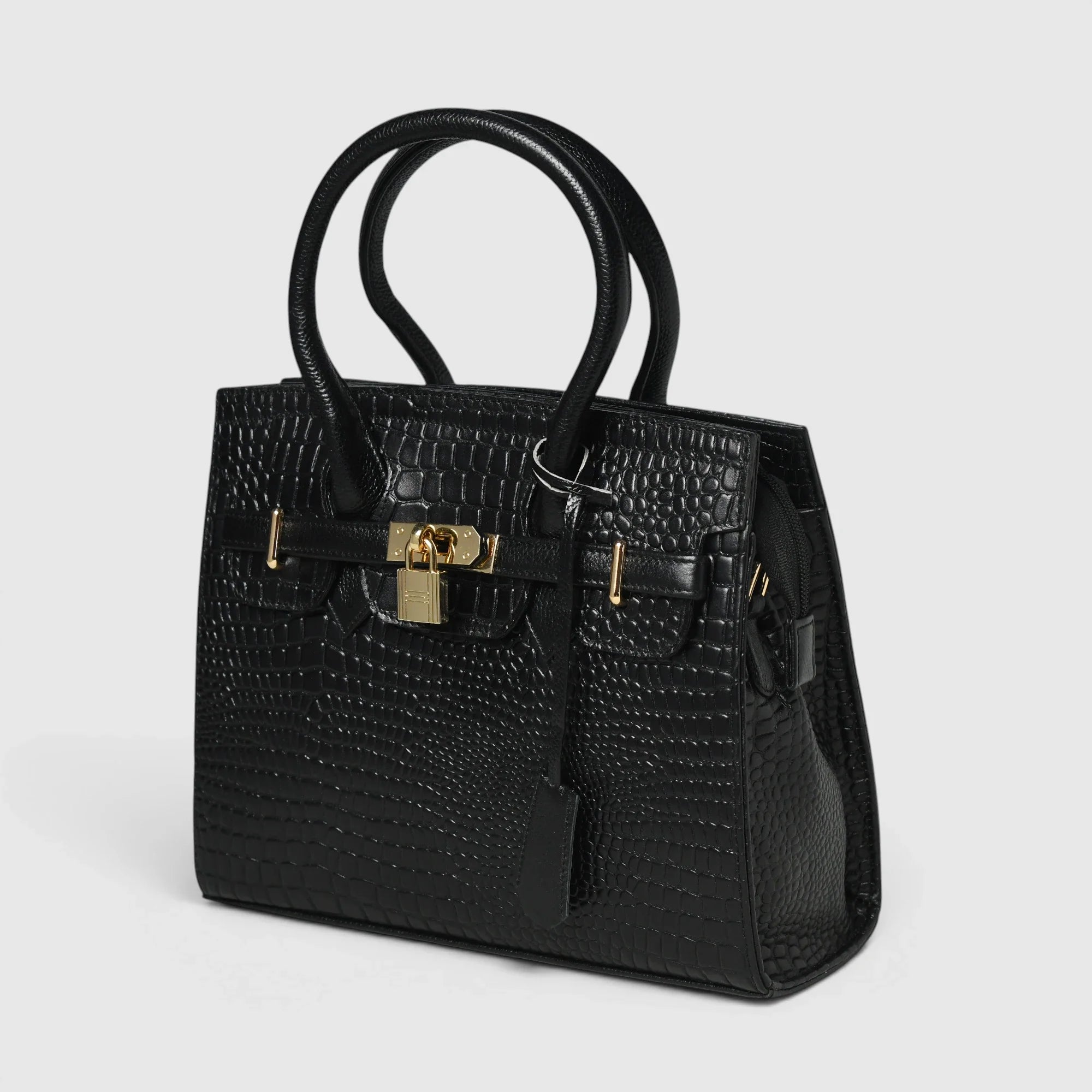 Verona Croco Handbag – Midnight Black