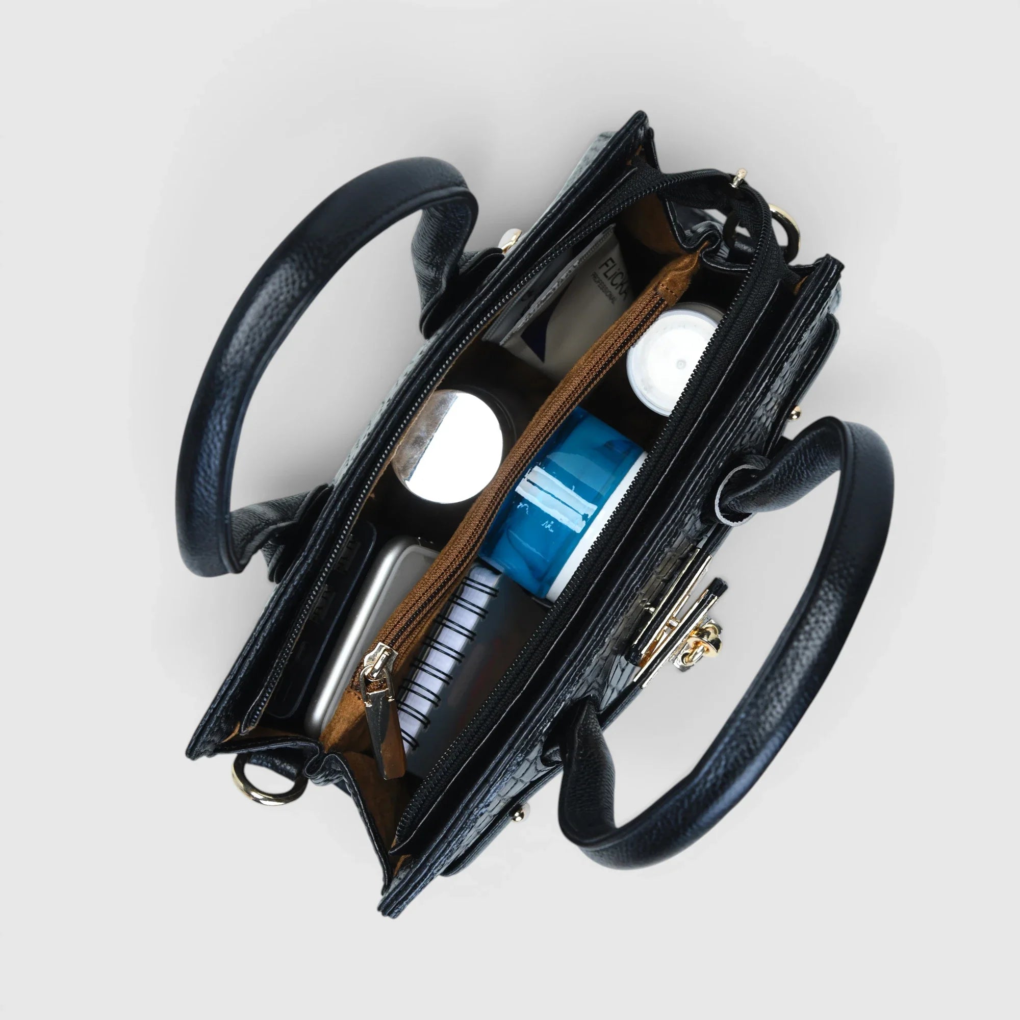 Verona Croco Handbag – Midnight Black