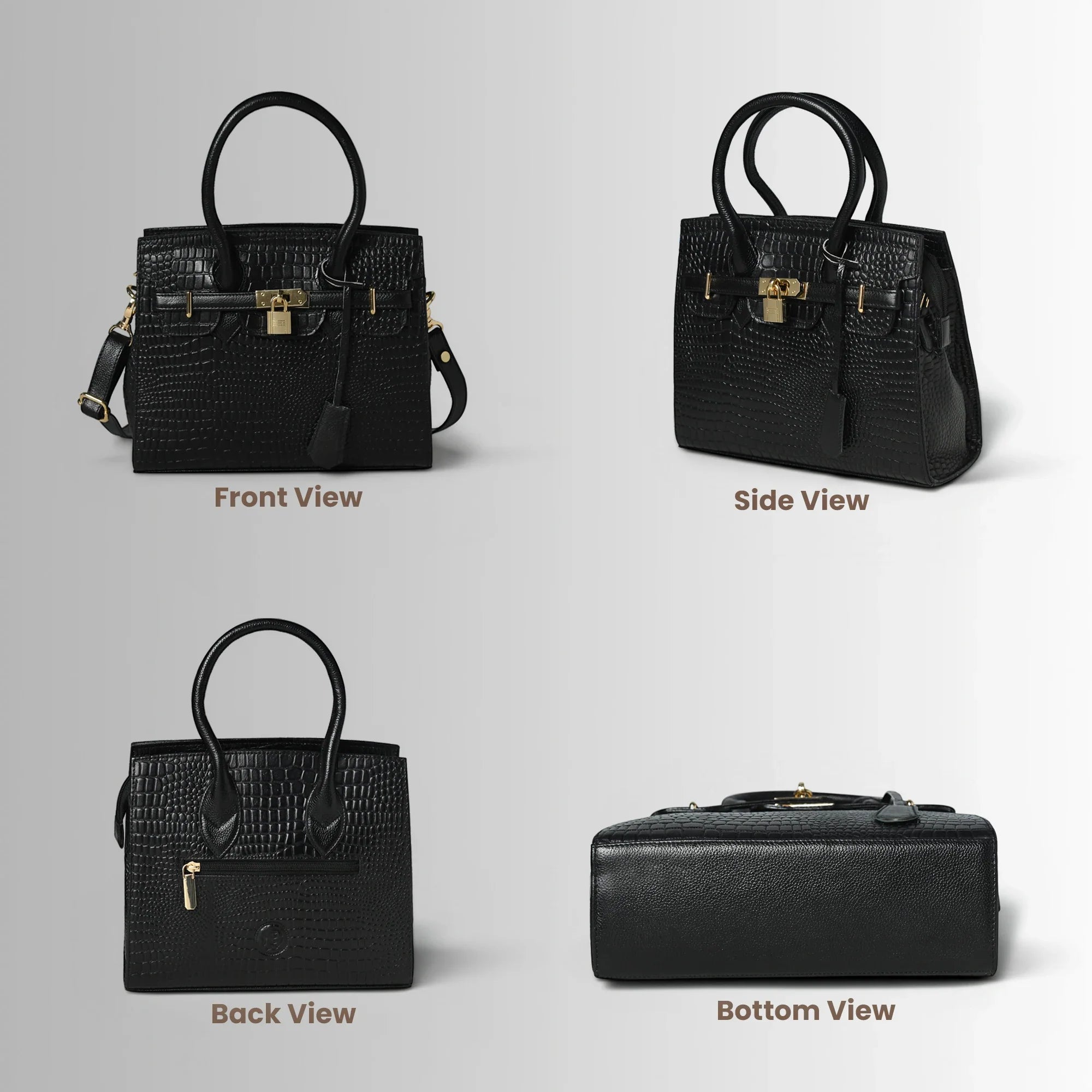 Verona Croco Handbag – Midnight Black