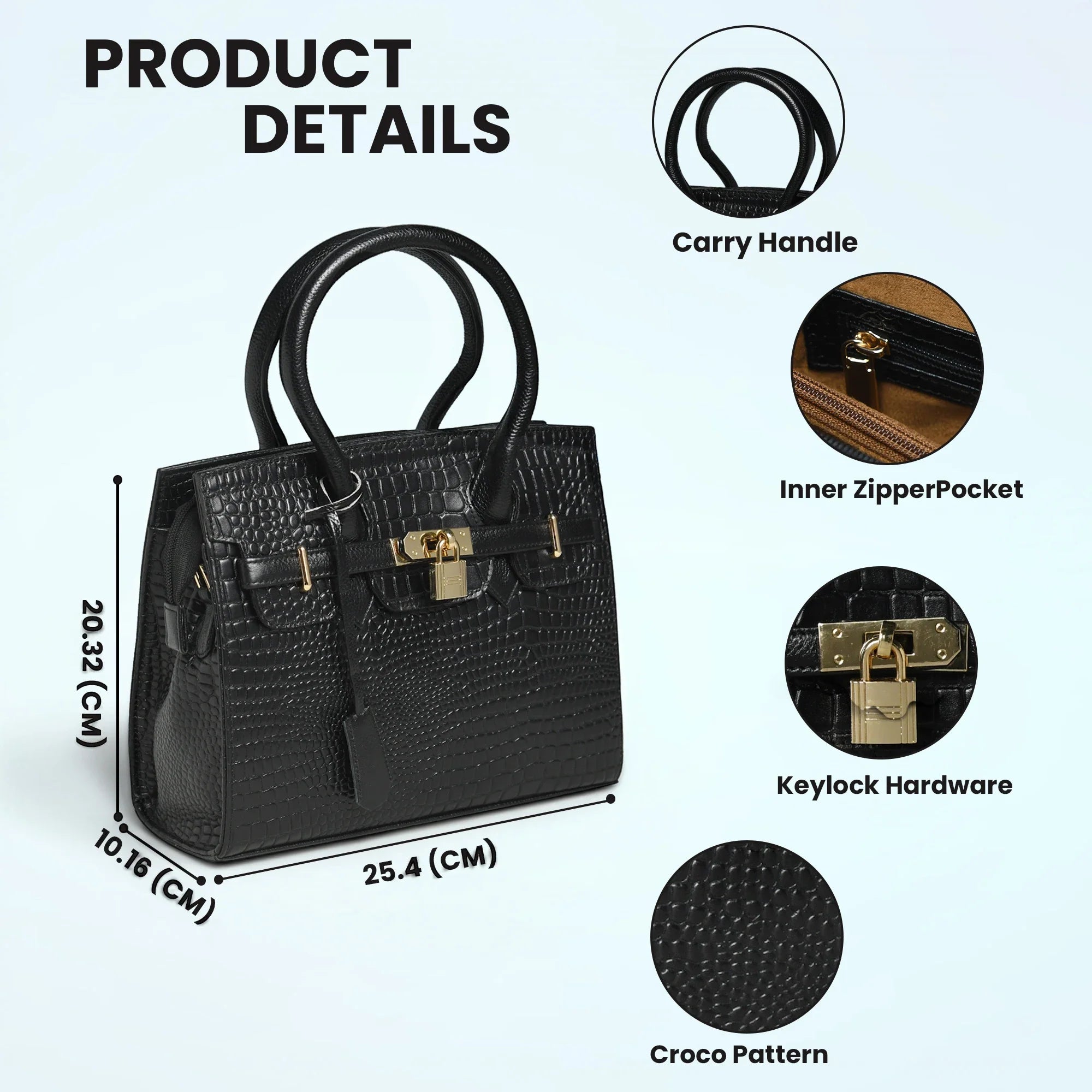 Verona Croco Handbag – Midnight Black