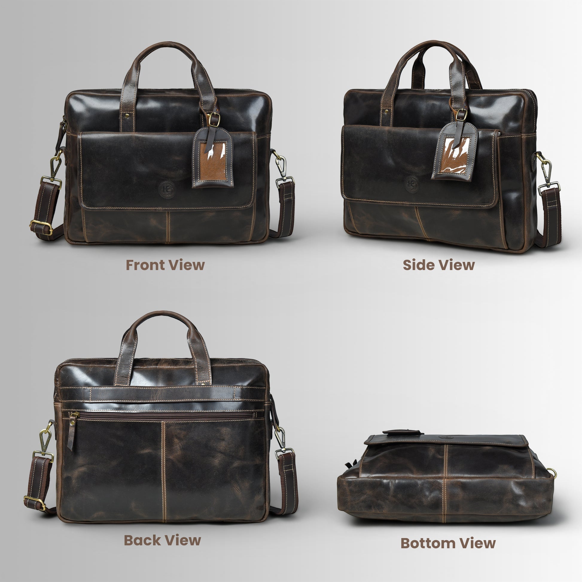 Commander Vintage Leather Laptop Briefcase – Convertible Office & Travel Messenger Bag| Espresso Brown