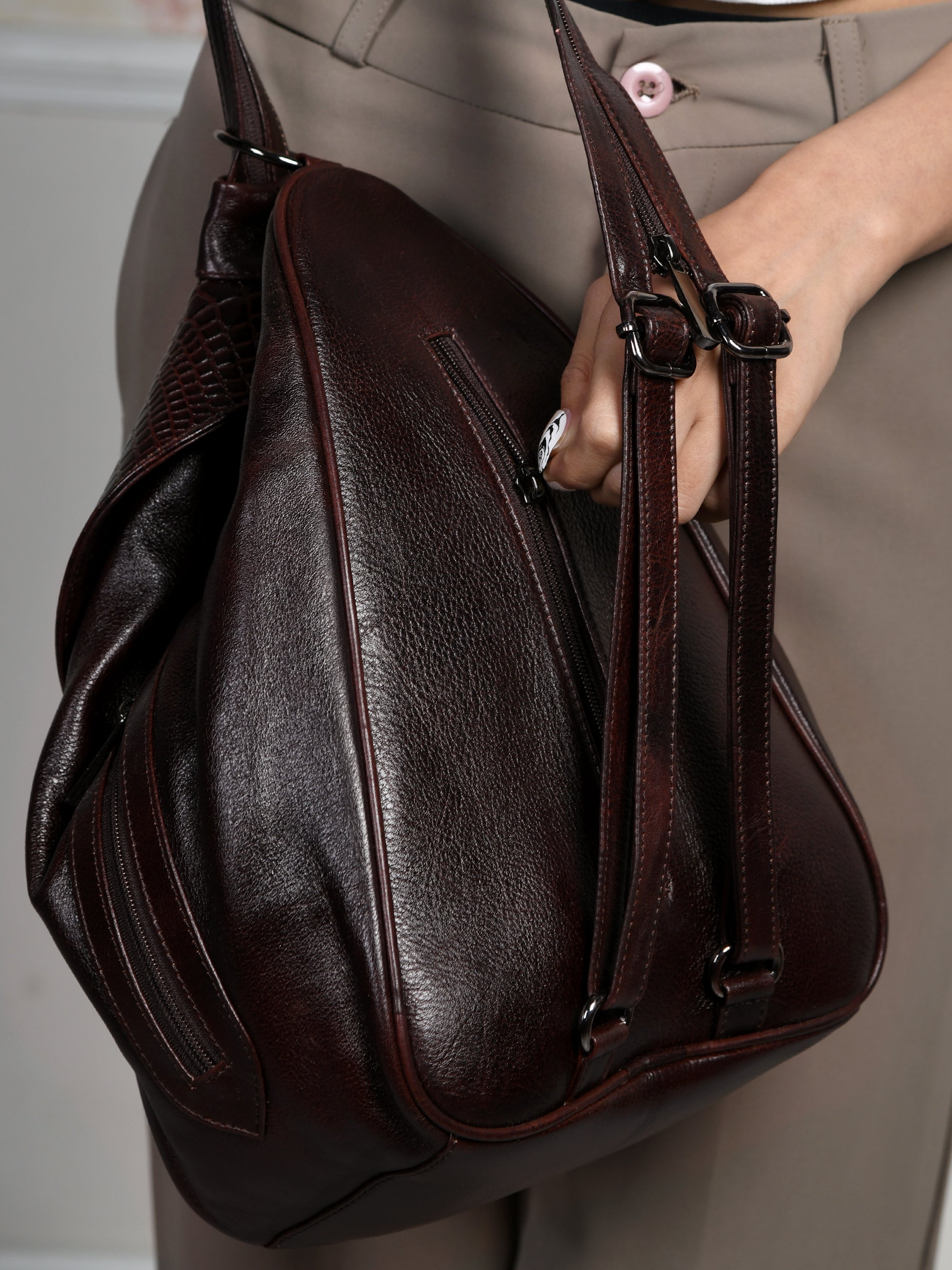 Maroon Croco Leather Shoulder Bag