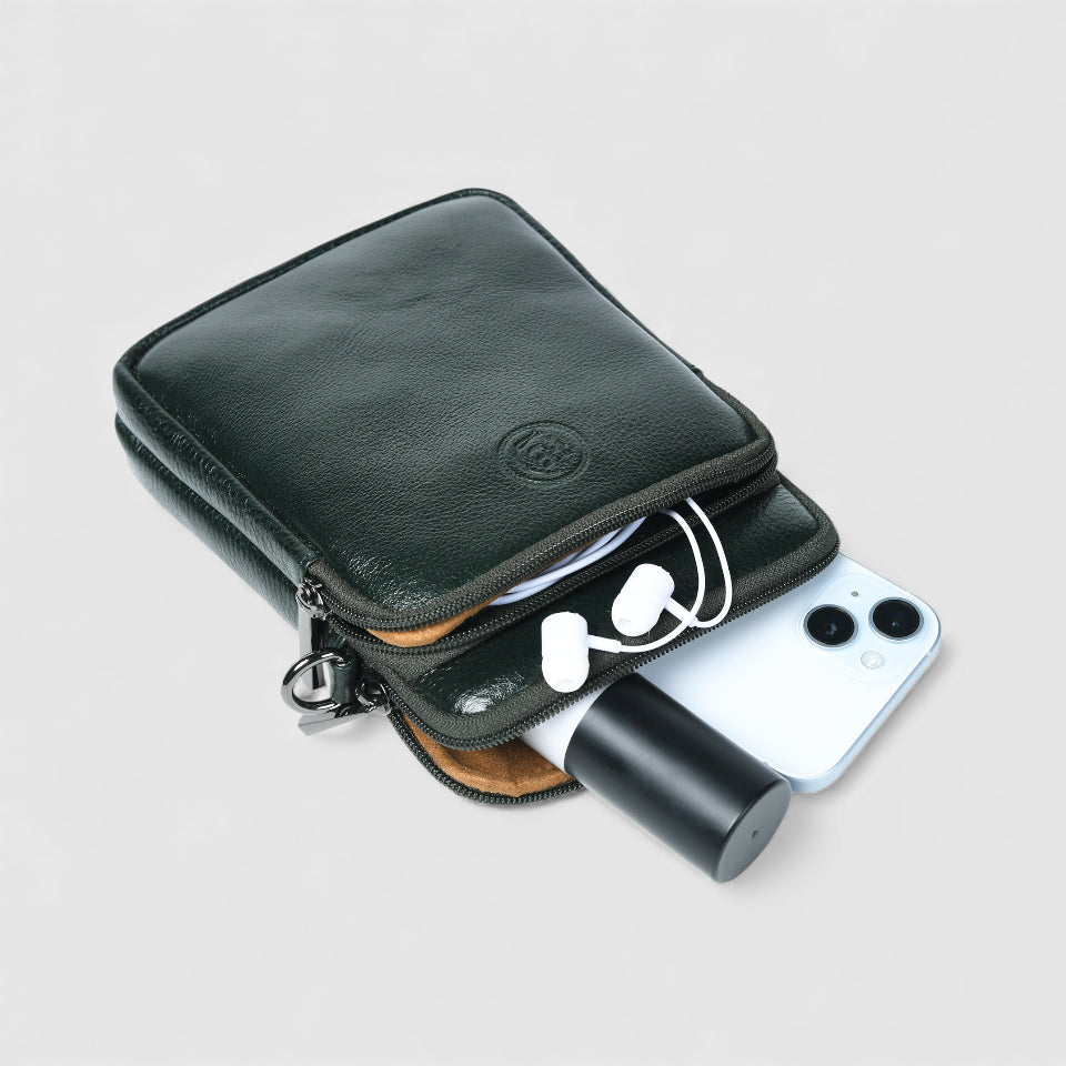 AmberStride Leather Sling Bag - Rich Green