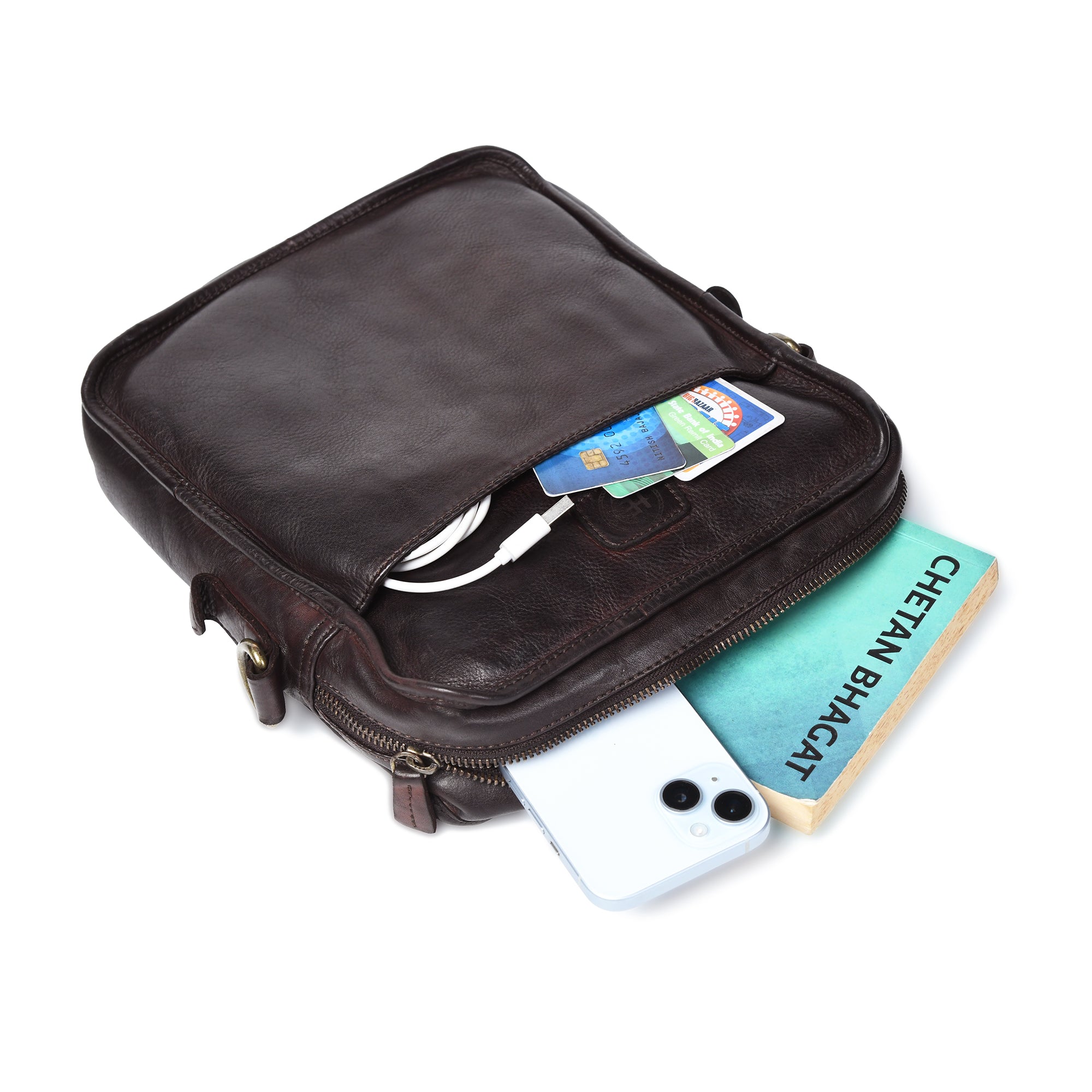 Verdant Trail Leather Sling Bag – Brown Colour