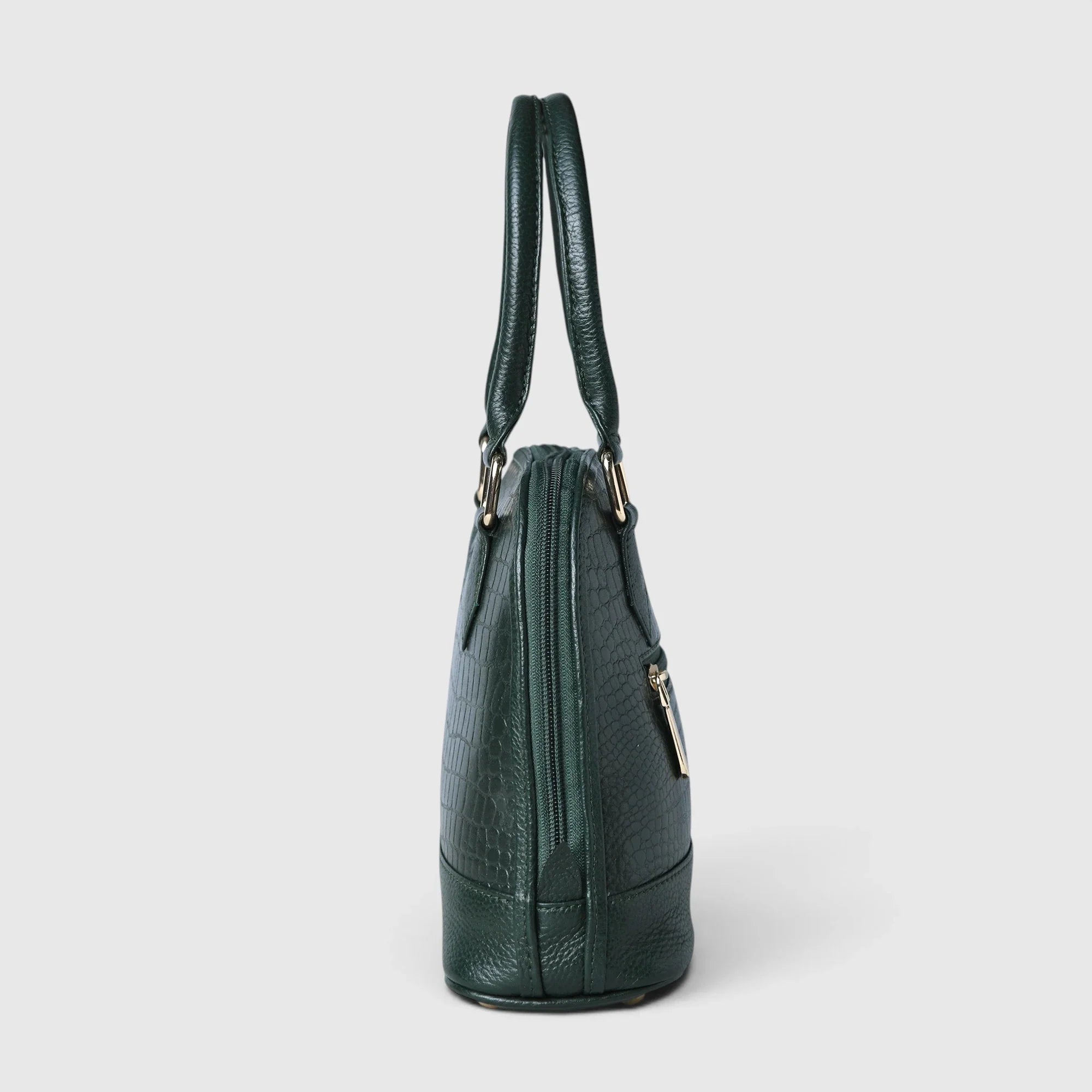 Monroe Croco Leather Satchel - Forest Green