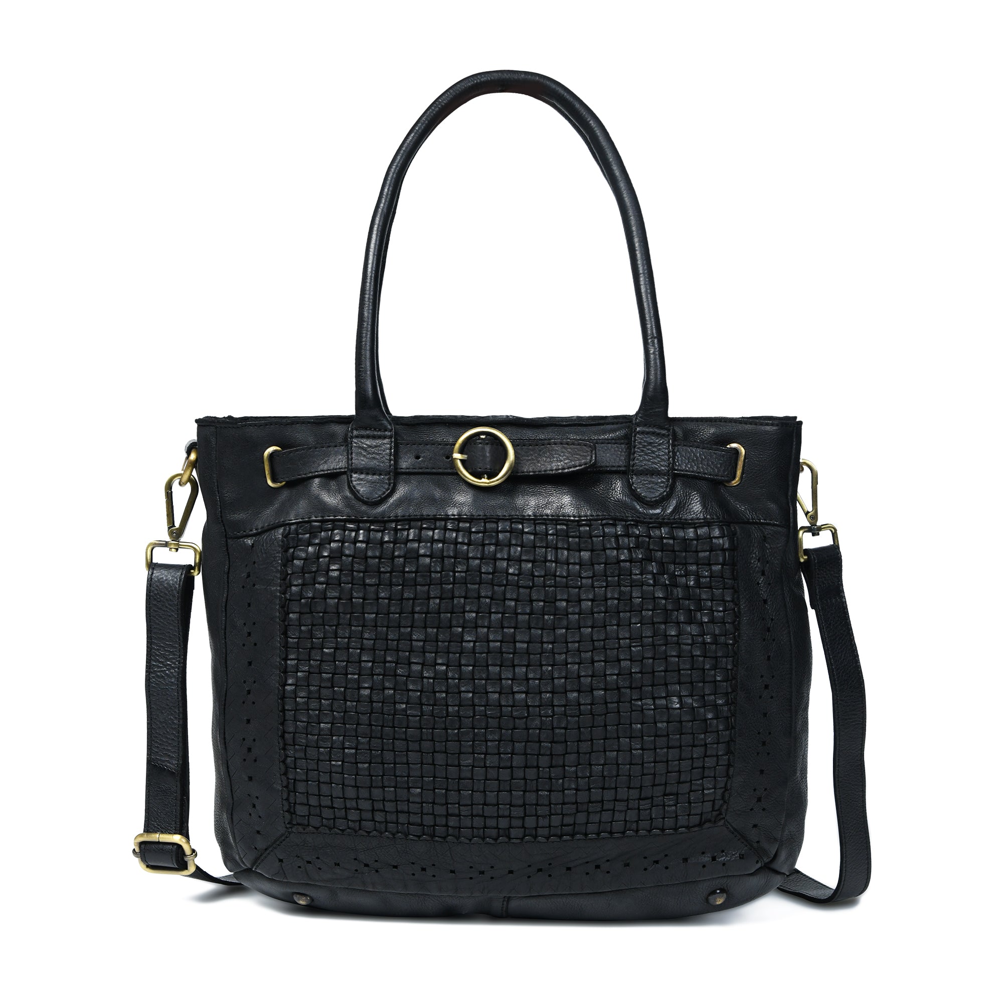 Vintage Woven Espresso Leather Women's Handbag