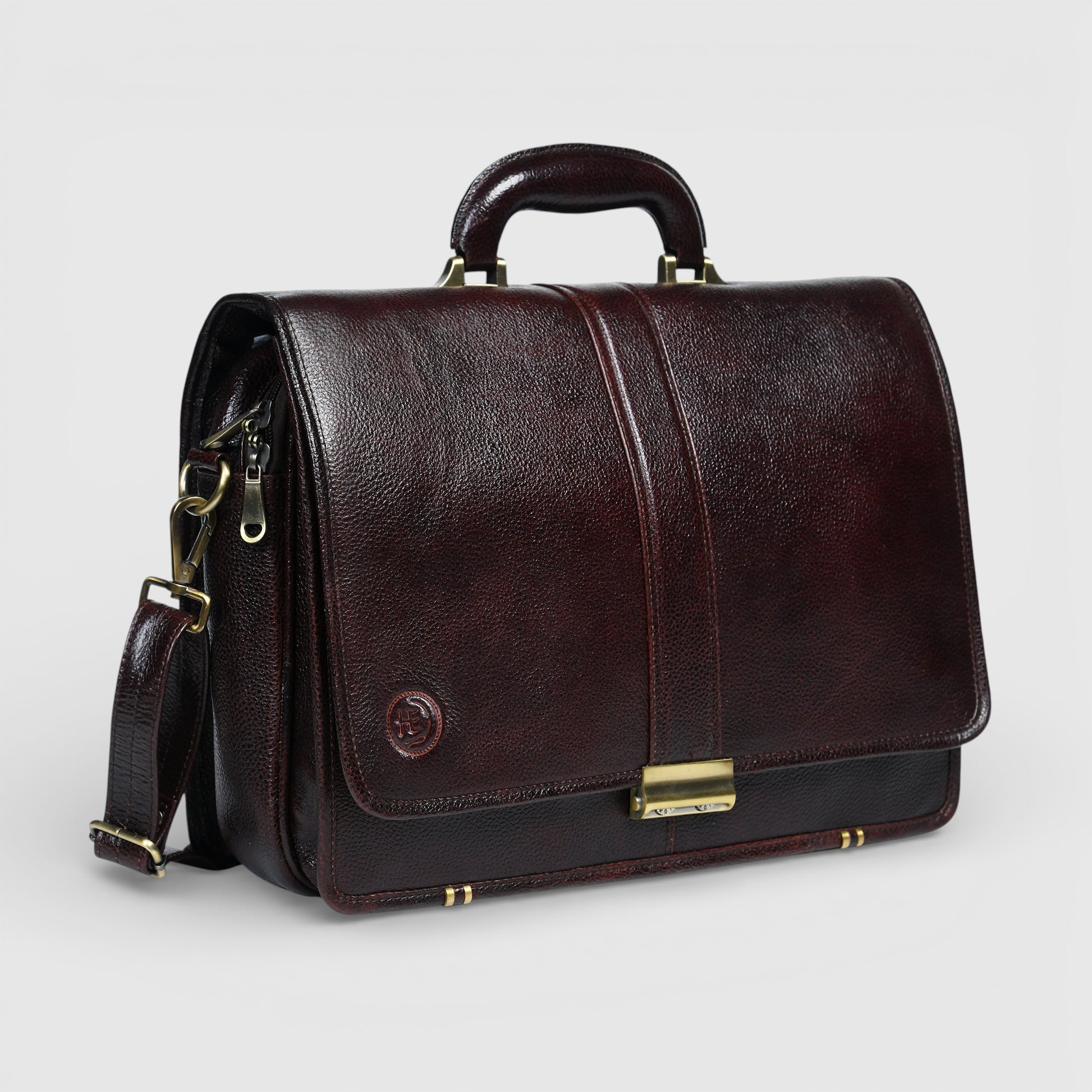 Executive Vintage Leather Briefcase – Multi-Compartment Office & Laptop Bag | Maroon colour