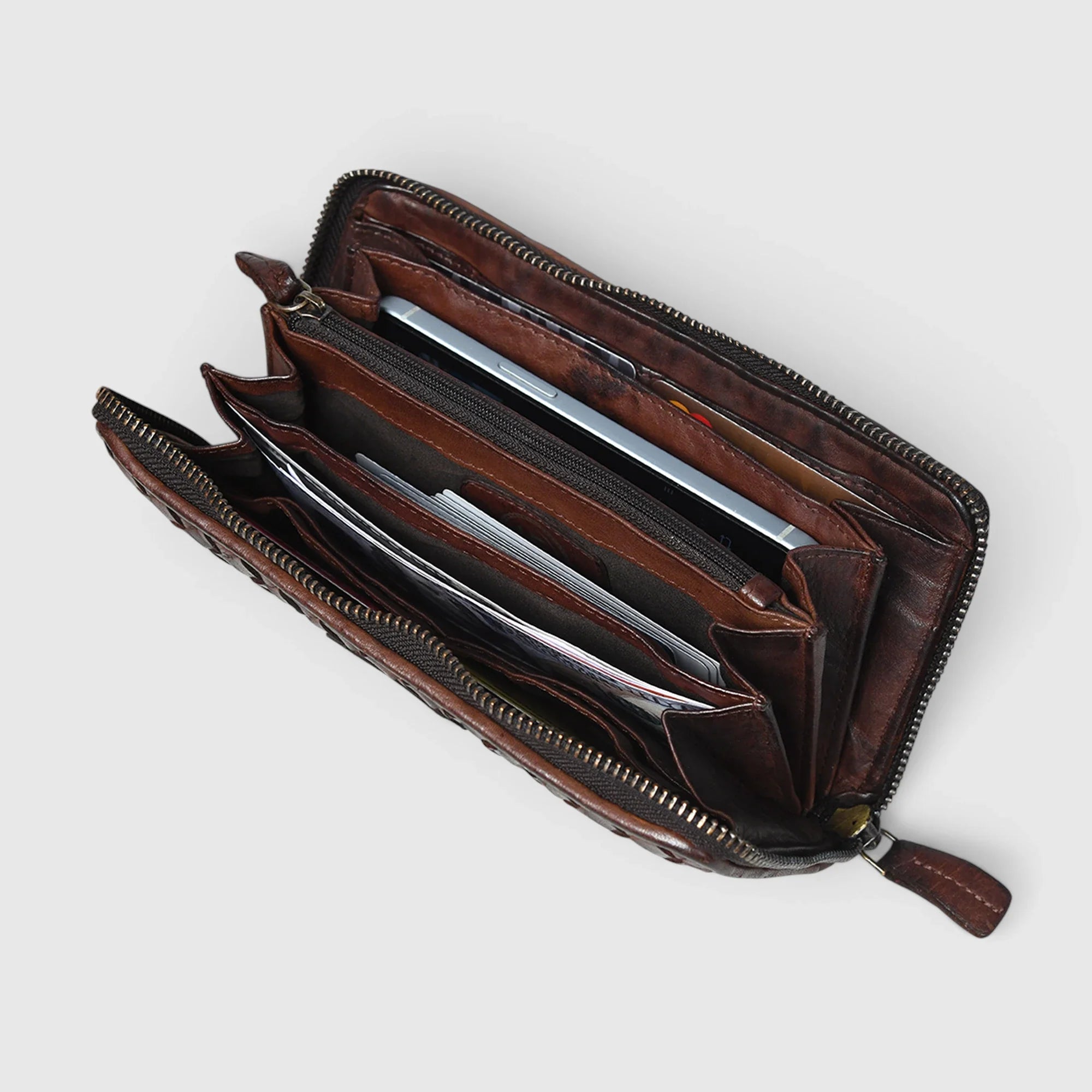 Aurelian Woven Zip Wallet – Espresso Brown