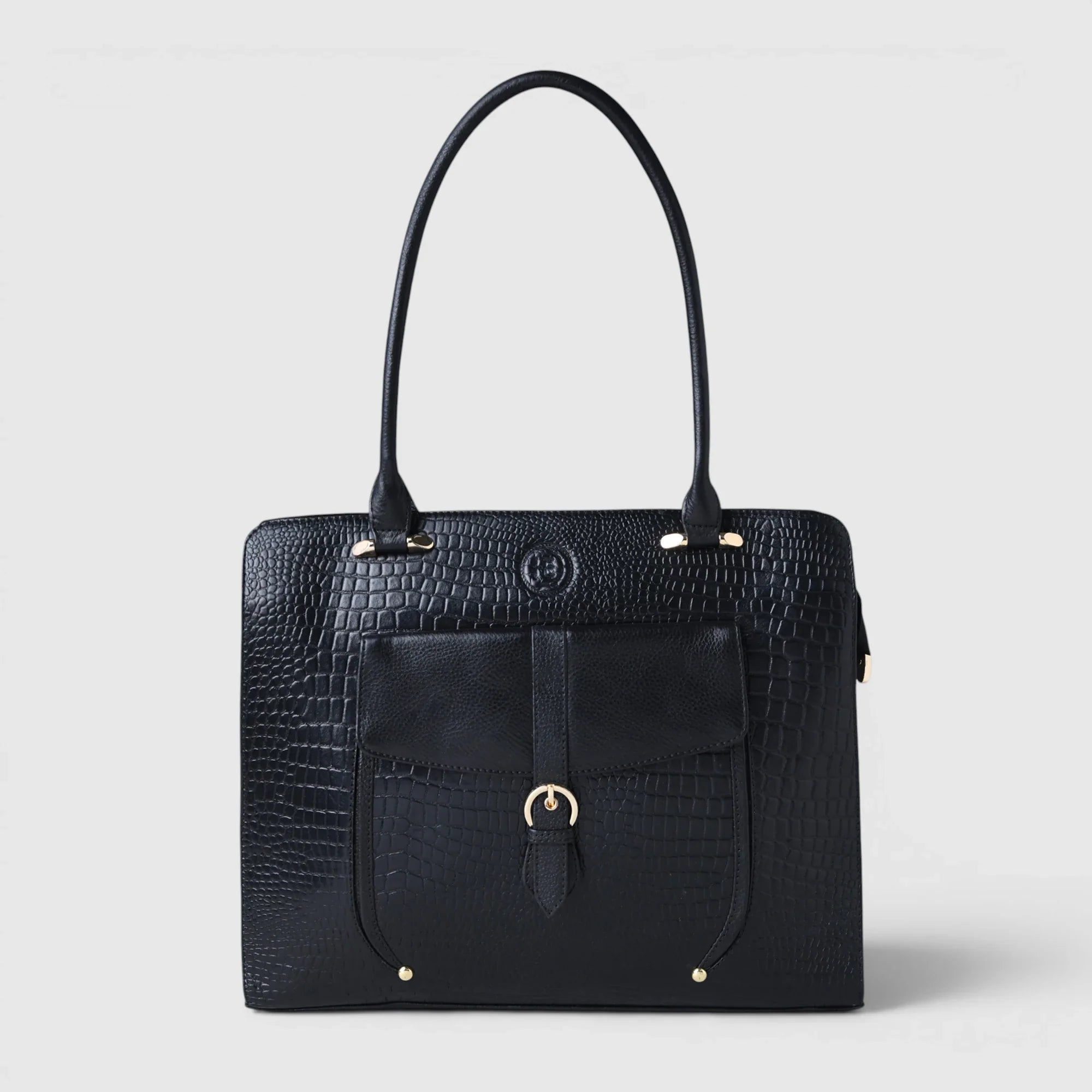 Verona Croco Office Tote - Midnight Black