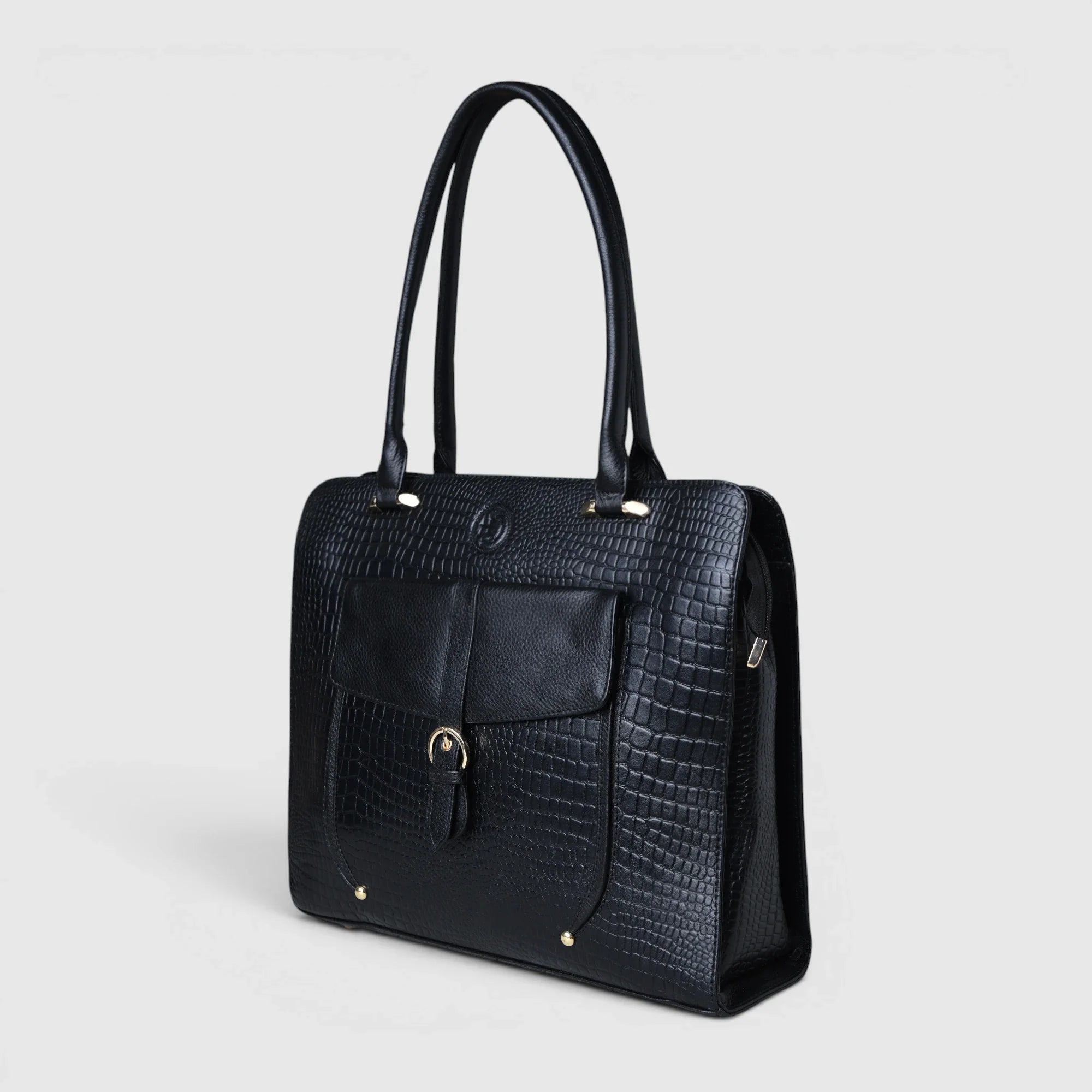 Verona Croco Office Tote - Midnight Black