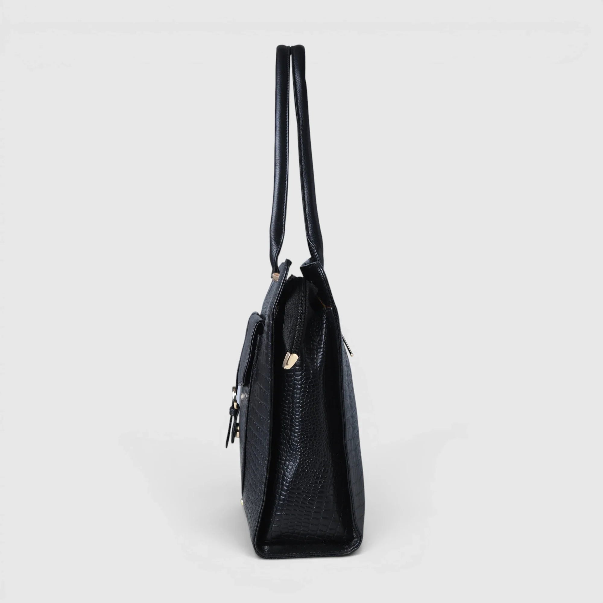 Verona Croco Office Tote - Midnight Black