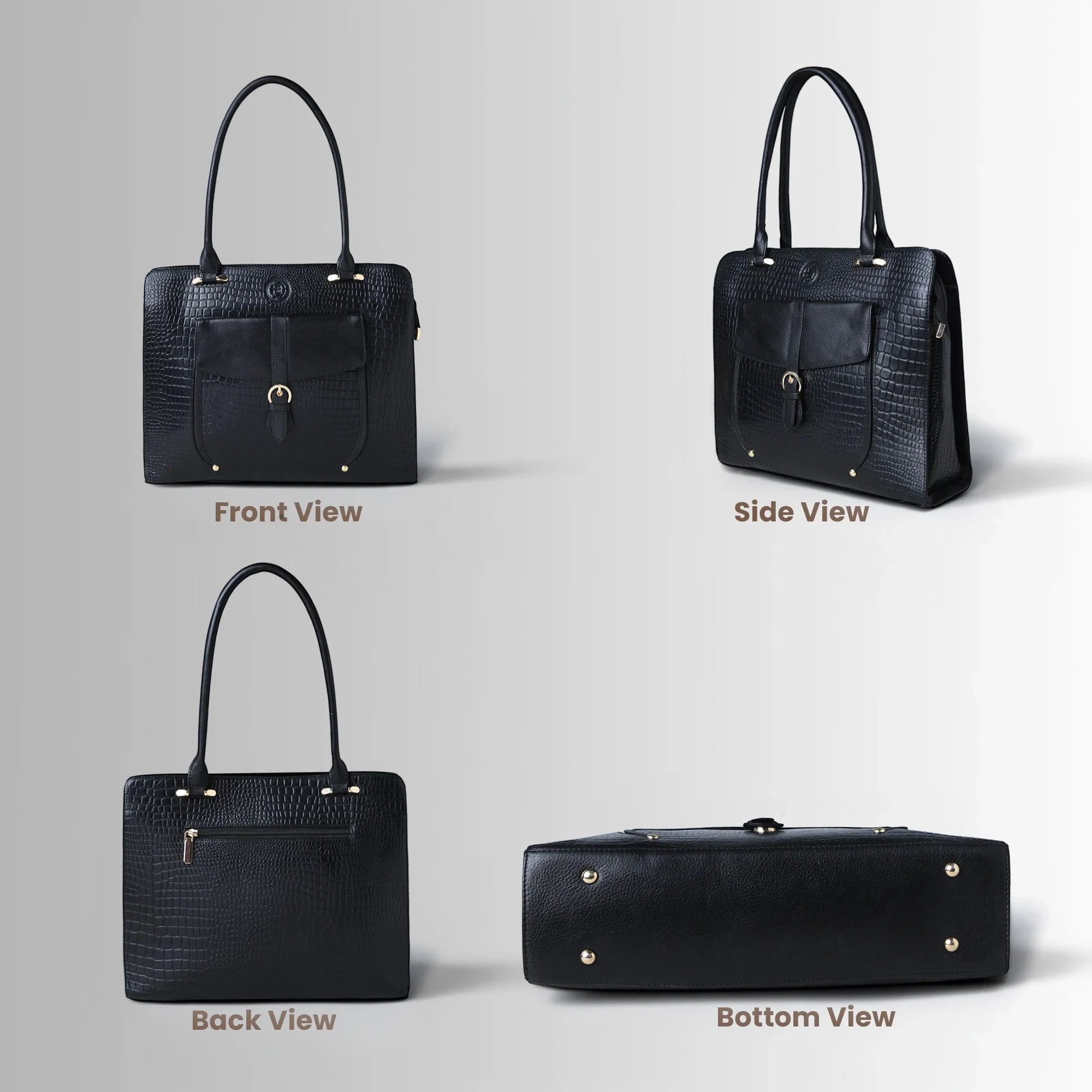 Verona Croco Office Tote - Midnight Black