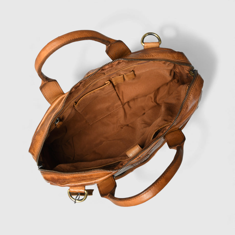 Voyager Premium Leather Laptop Bag - Tan Colour