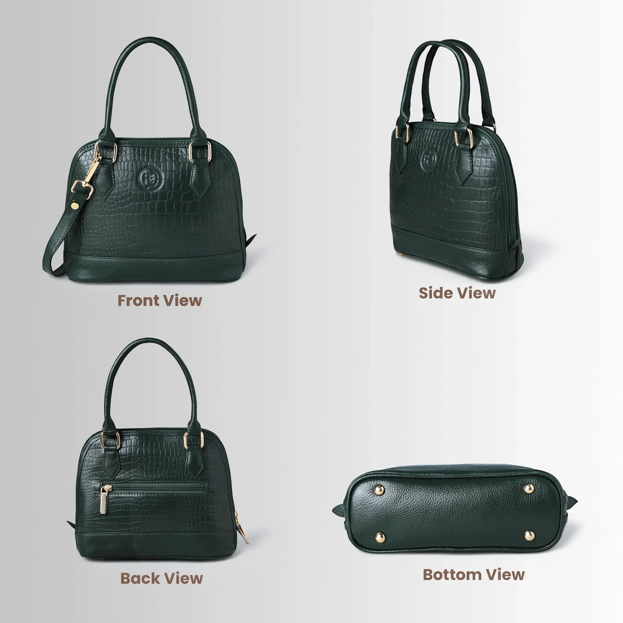 Monroe Croco Leather Satchel - Forest Green