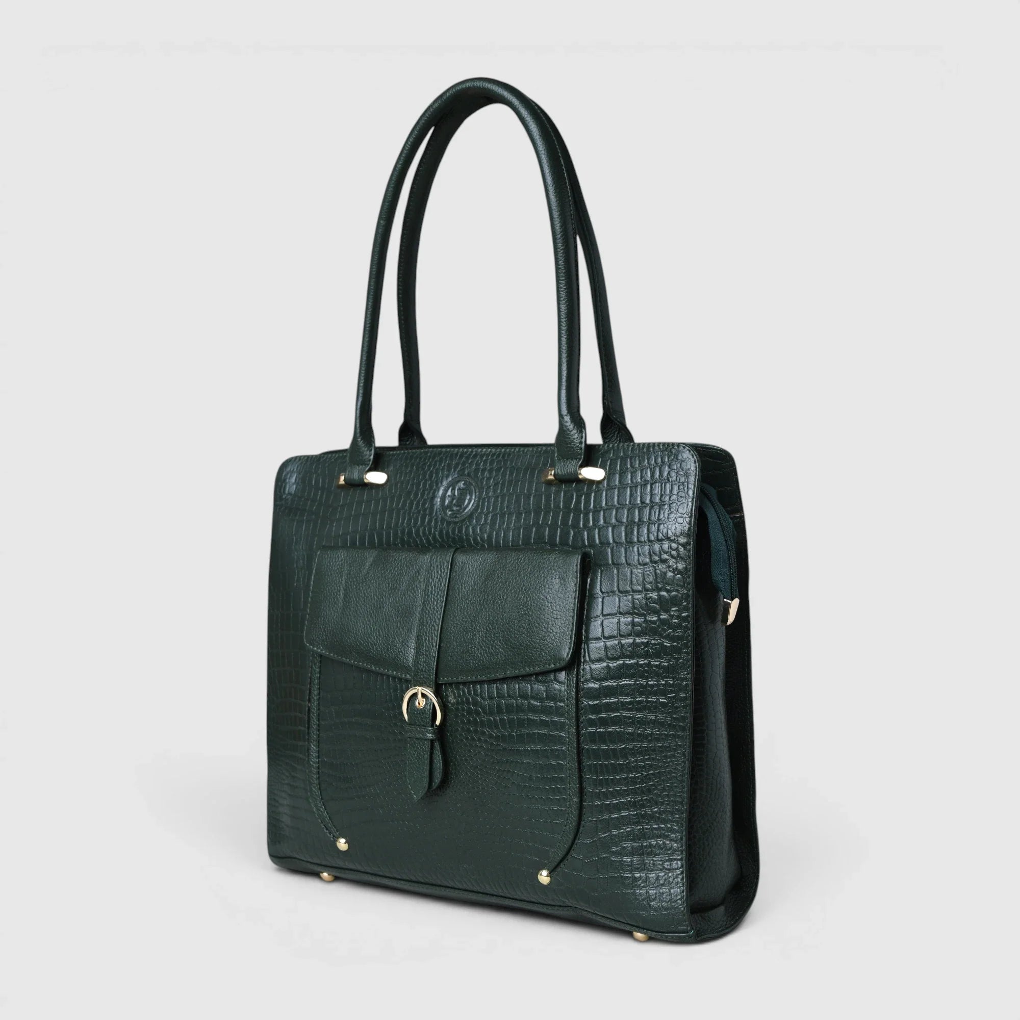 Verona Croco Office Tote - Forest Green