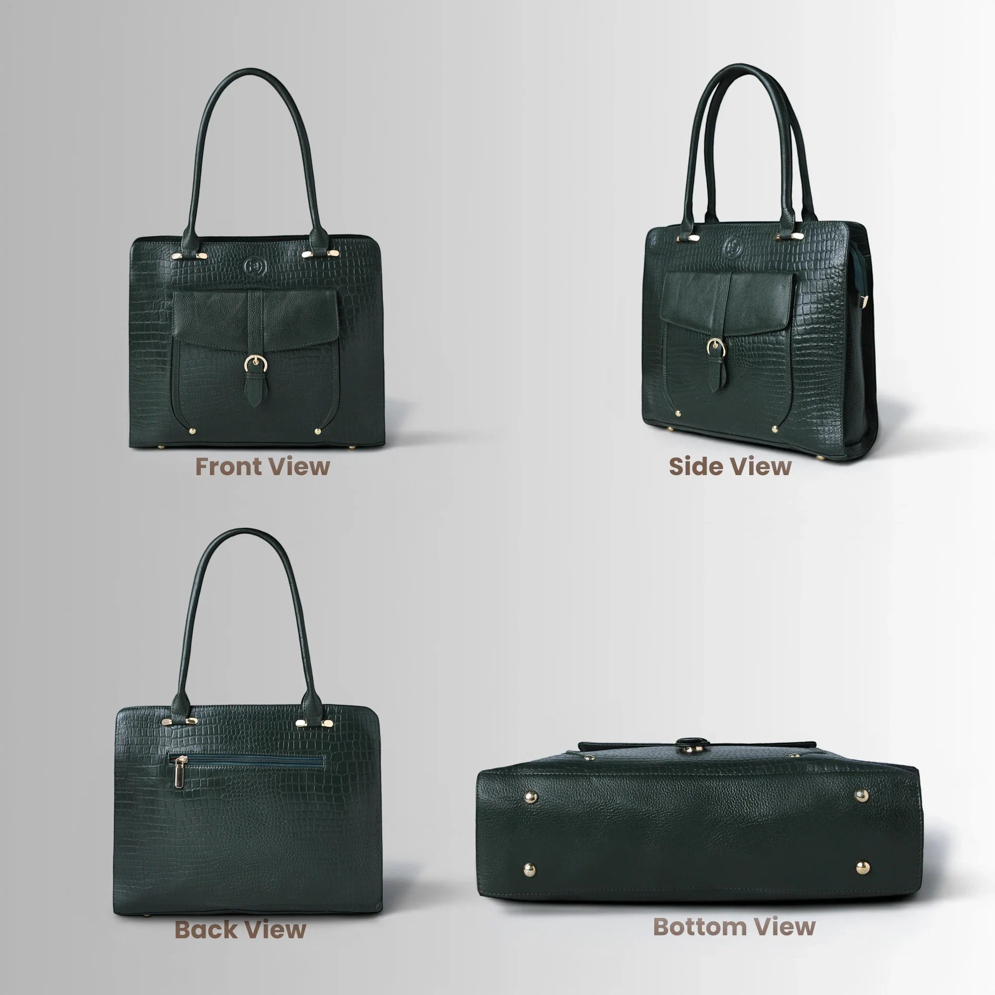 Verona Croco Office Tote - Forest Green