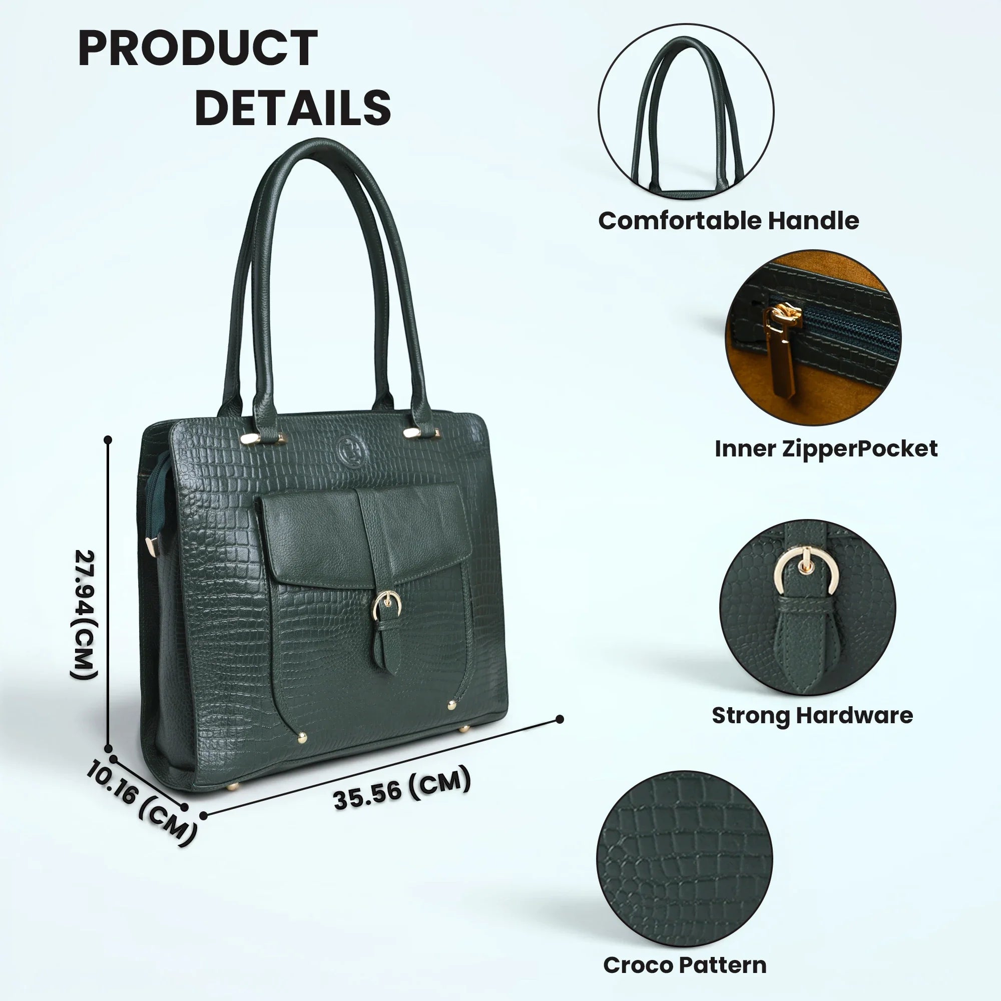 Verona Croco Office Tote - Forest Green